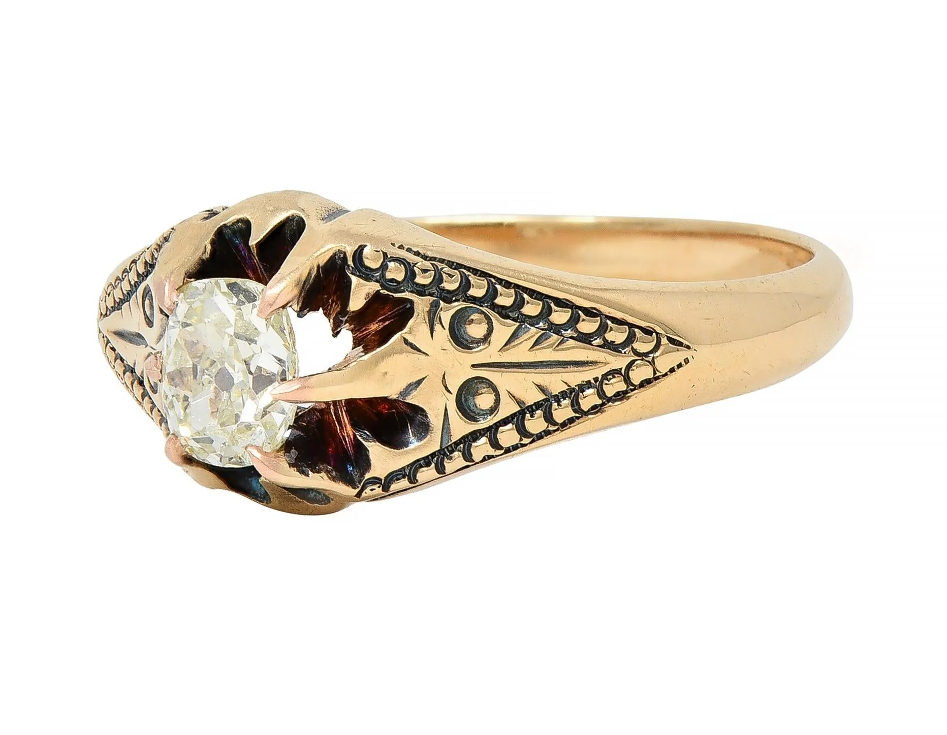 Victorian 0.49 CTW Old Mine Cut Diamond 14 Karat Gold Antique Belcher Engagement Ring