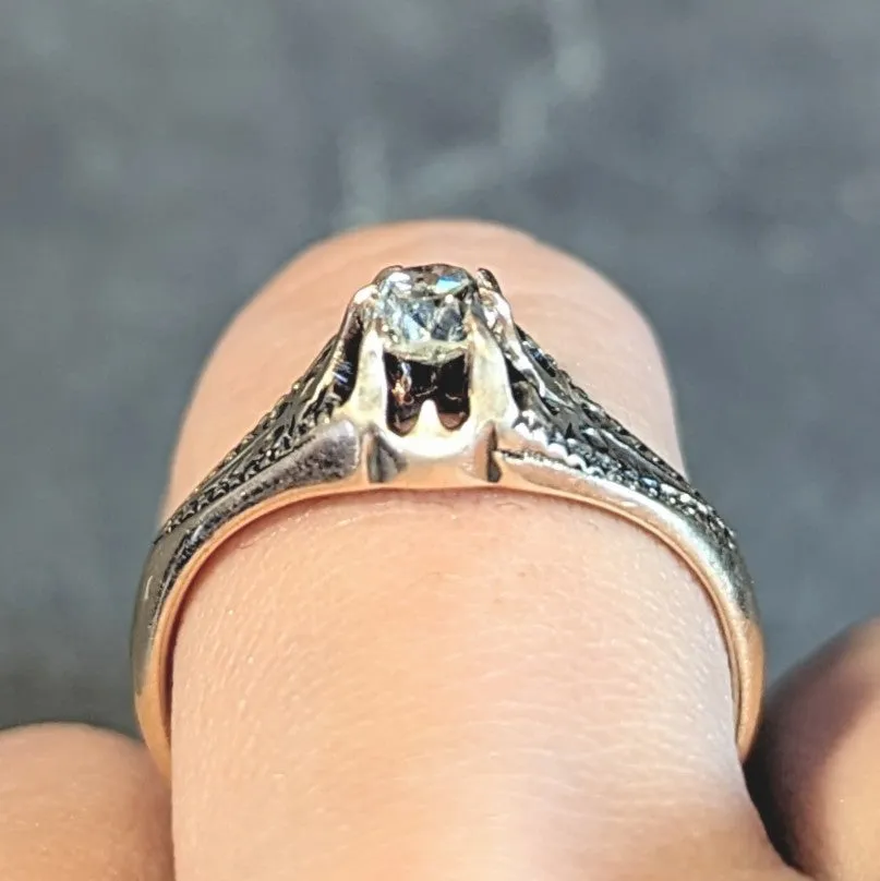 Victorian 0.49 CTW Old Mine Cut Diamond 14 Karat Gold Antique Belcher Engagement Ring