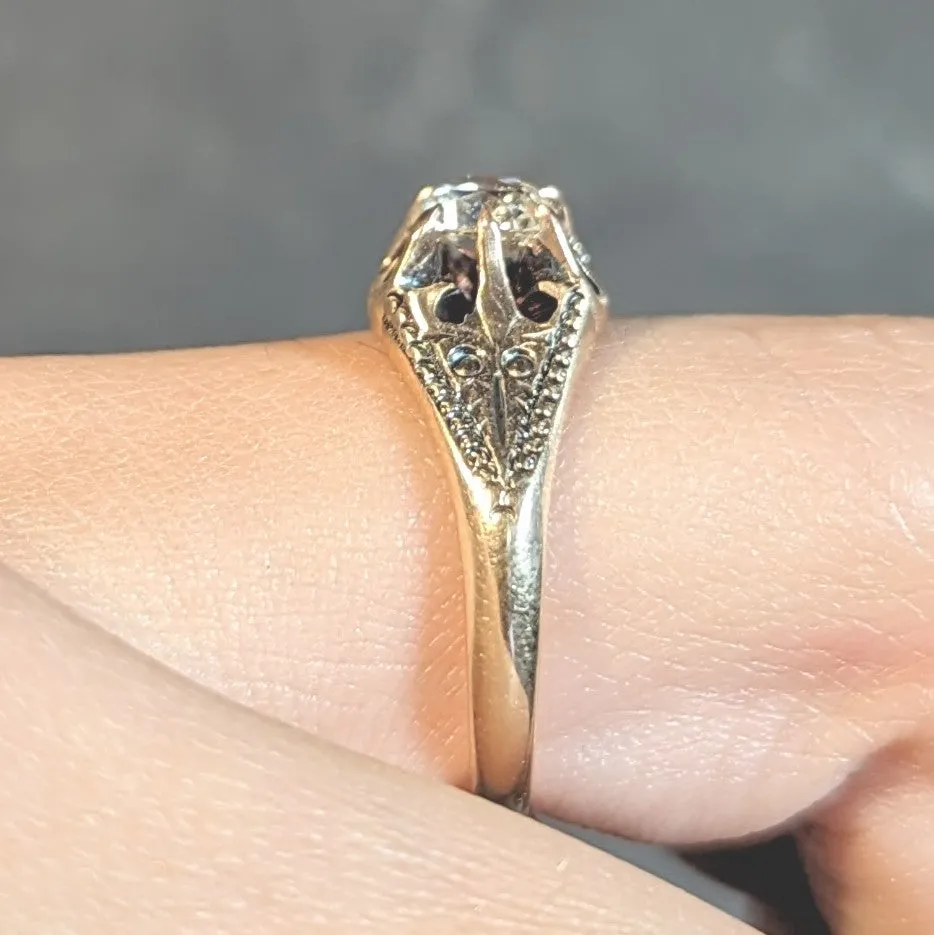 Victorian 0.49 CTW Old Mine Cut Diamond 14 Karat Gold Antique Belcher Engagement Ring