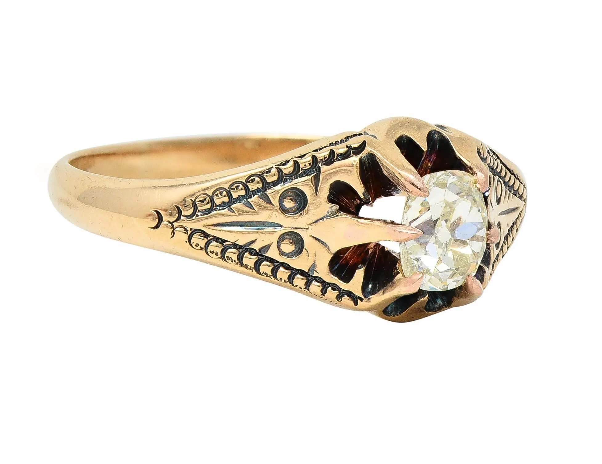 Victorian 0.49 CTW Old Mine Cut Diamond 14 Karat Gold Antique Belcher Engagement Ring