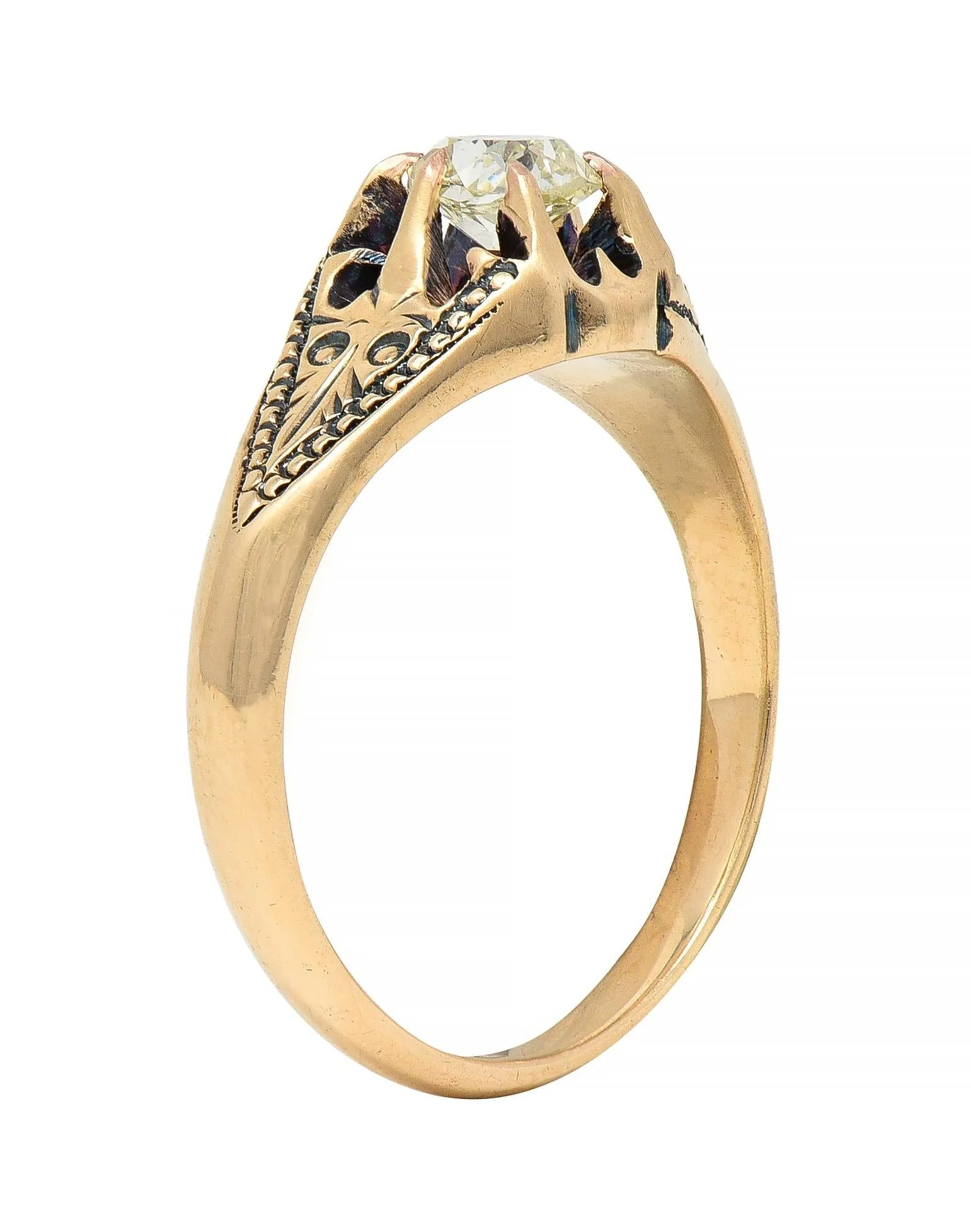 Victorian 0.49 CTW Old Mine Cut Diamond 14 Karat Gold Antique Belcher Engagement Ring