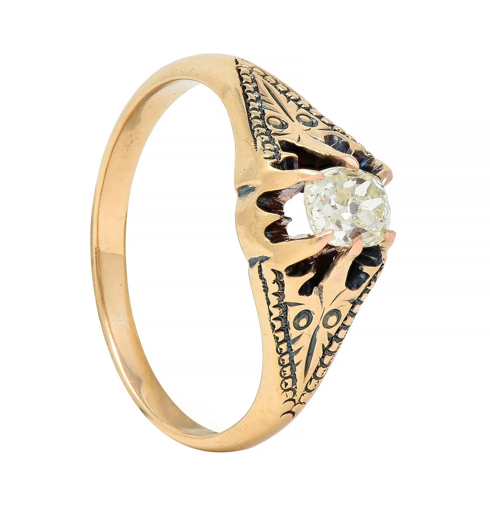 Victorian 0.49 CTW Old Mine Cut Diamond 14 Karat Gold Antique Belcher Engagement Ring