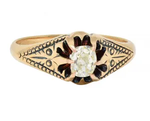 Victorian 0.49 CTW Old Mine Cut Diamond 14 Karat Gold Antique Belcher Engagement Ring
