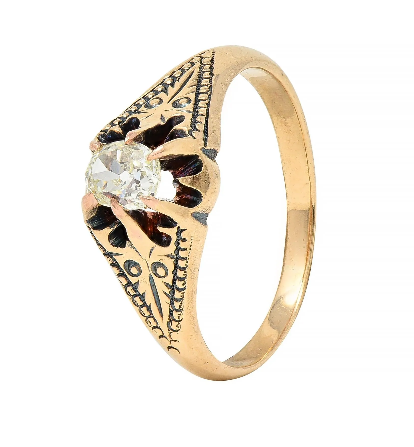 Victorian 0.49 CTW Old Mine Cut Diamond 14 Karat Gold Antique Belcher Engagement Ring