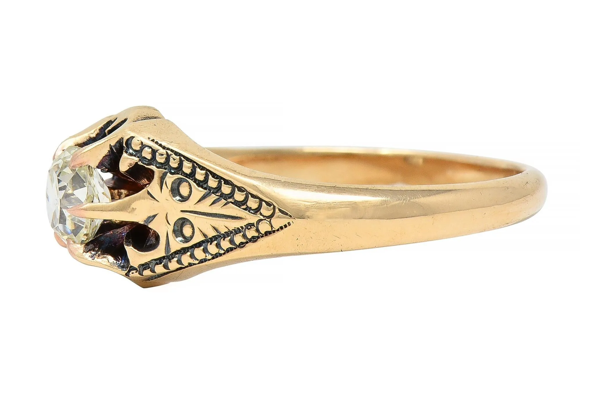 Victorian 0.49 CTW Old Mine Cut Diamond 14 Karat Gold Antique Belcher Engagement Ring
