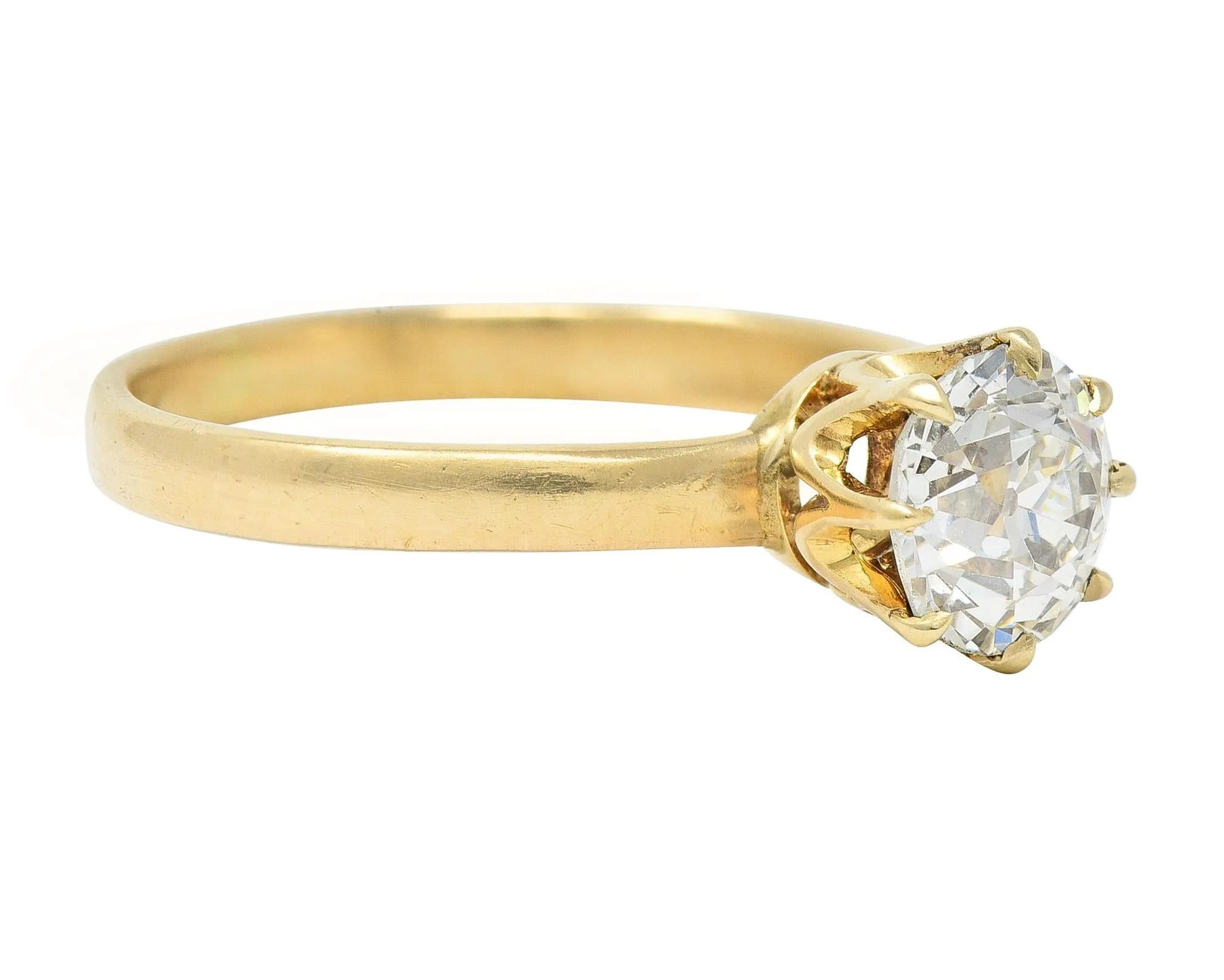 Victorian 1.00 CTW Old European Cut Diamond 14 Karat Yellow Gold Antique Solitaire Engagement Ring