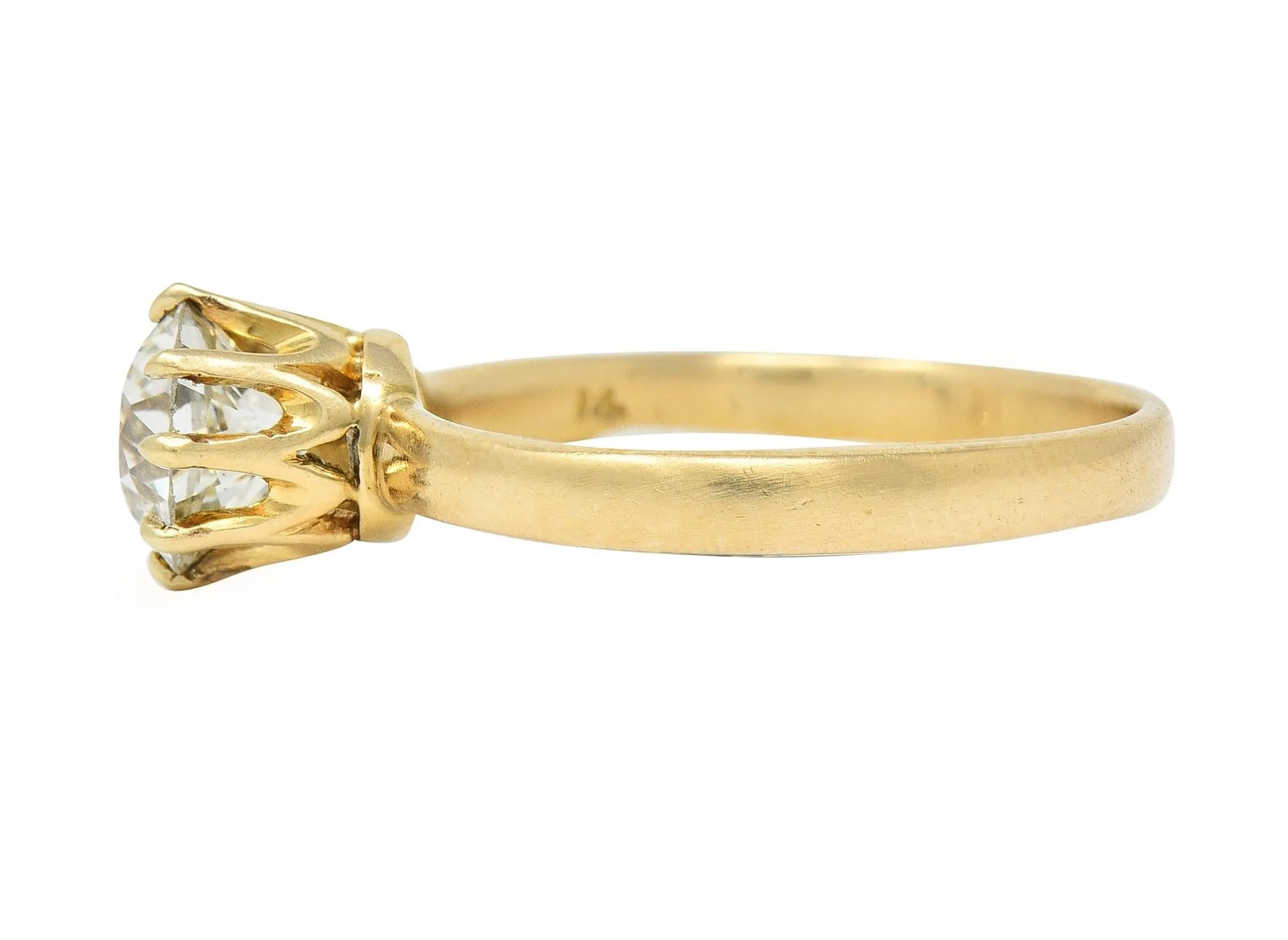 Victorian 1.00 CTW Old European Cut Diamond 14 Karat Yellow Gold Antique Solitaire Engagement Ring