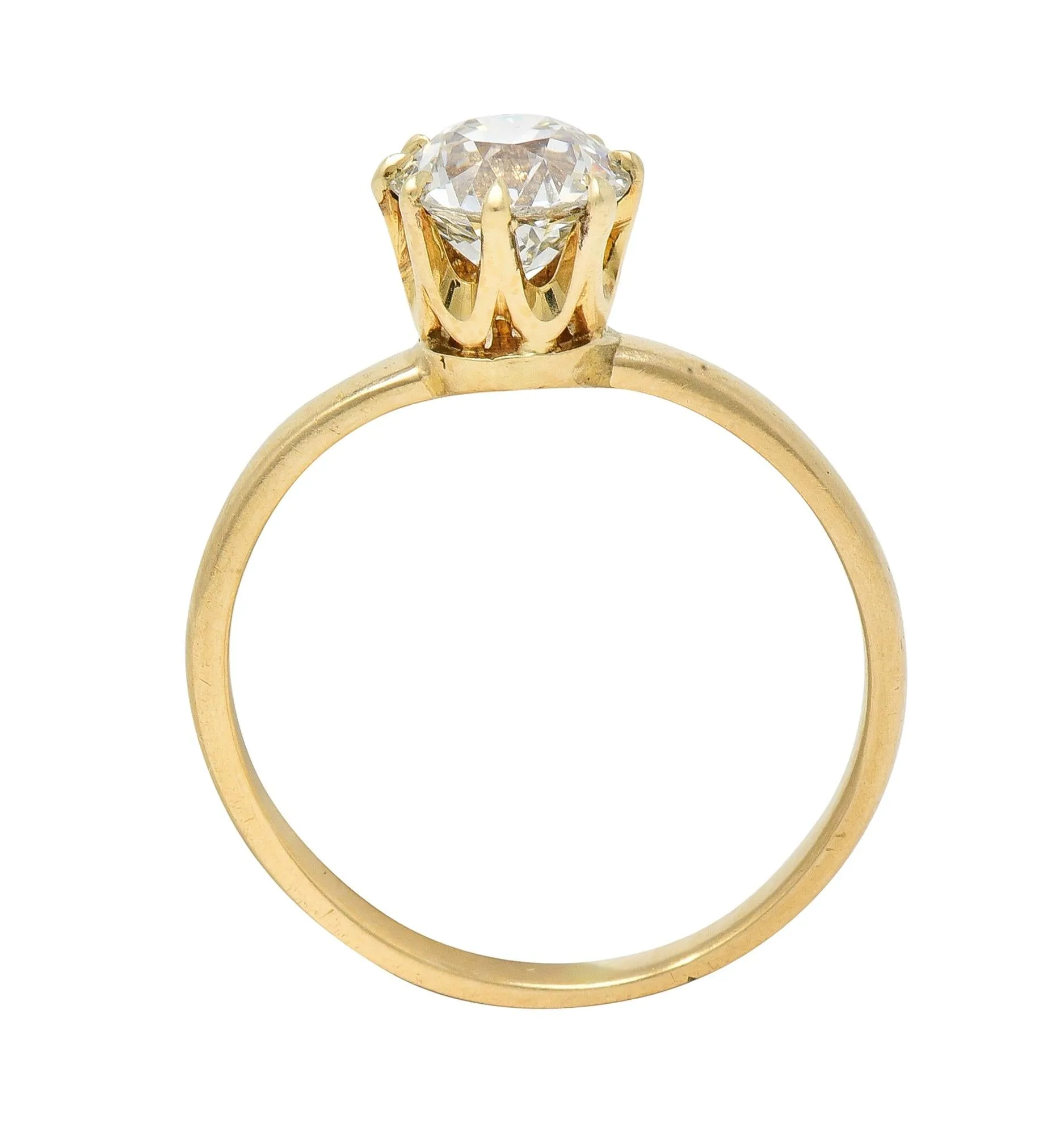 Victorian 1.00 CTW Old European Cut Diamond 14 Karat Yellow Gold Antique Solitaire Engagement Ring