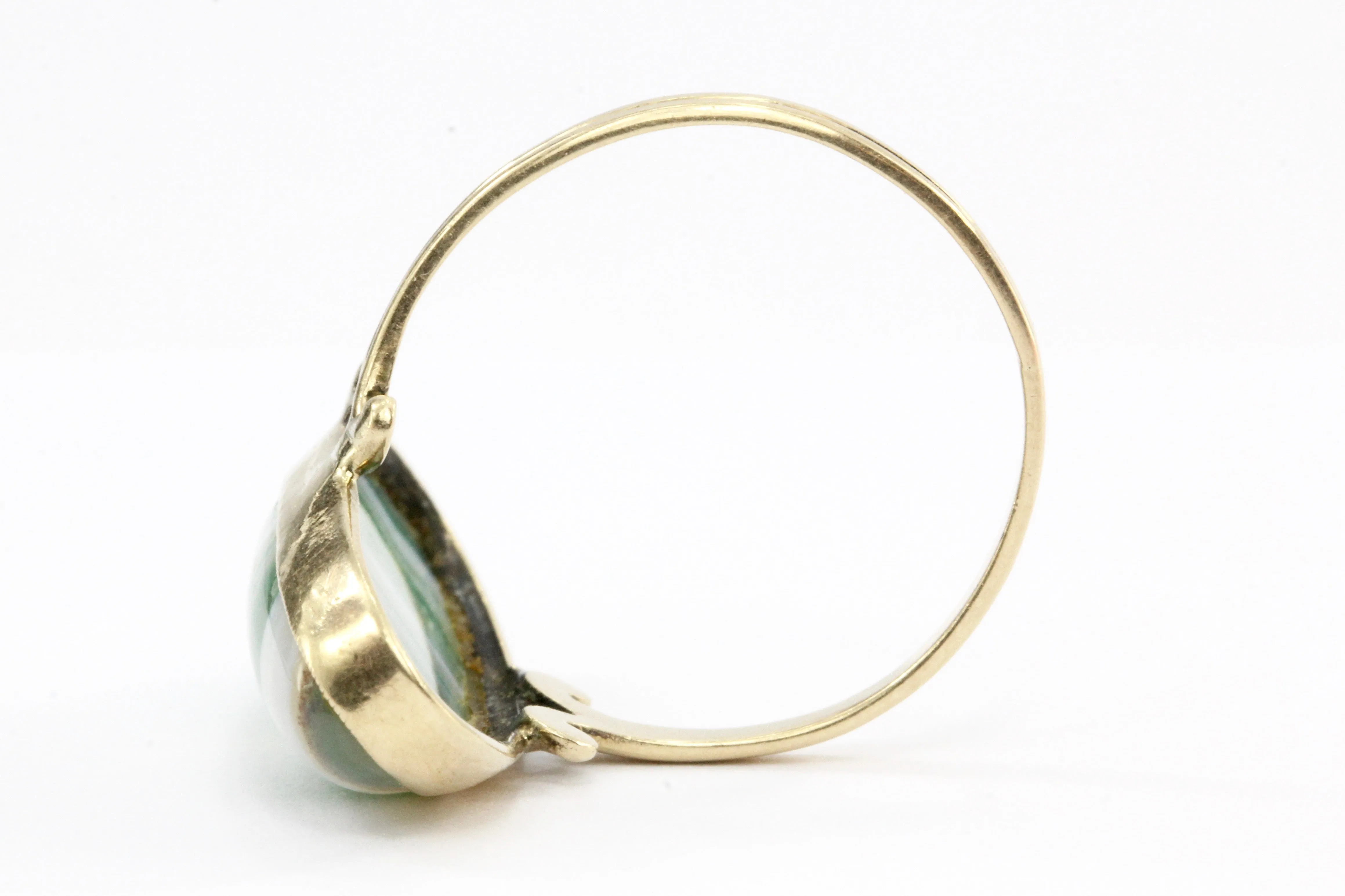 Victorian 10K Gold Green Banded Agate Ring c.1880's