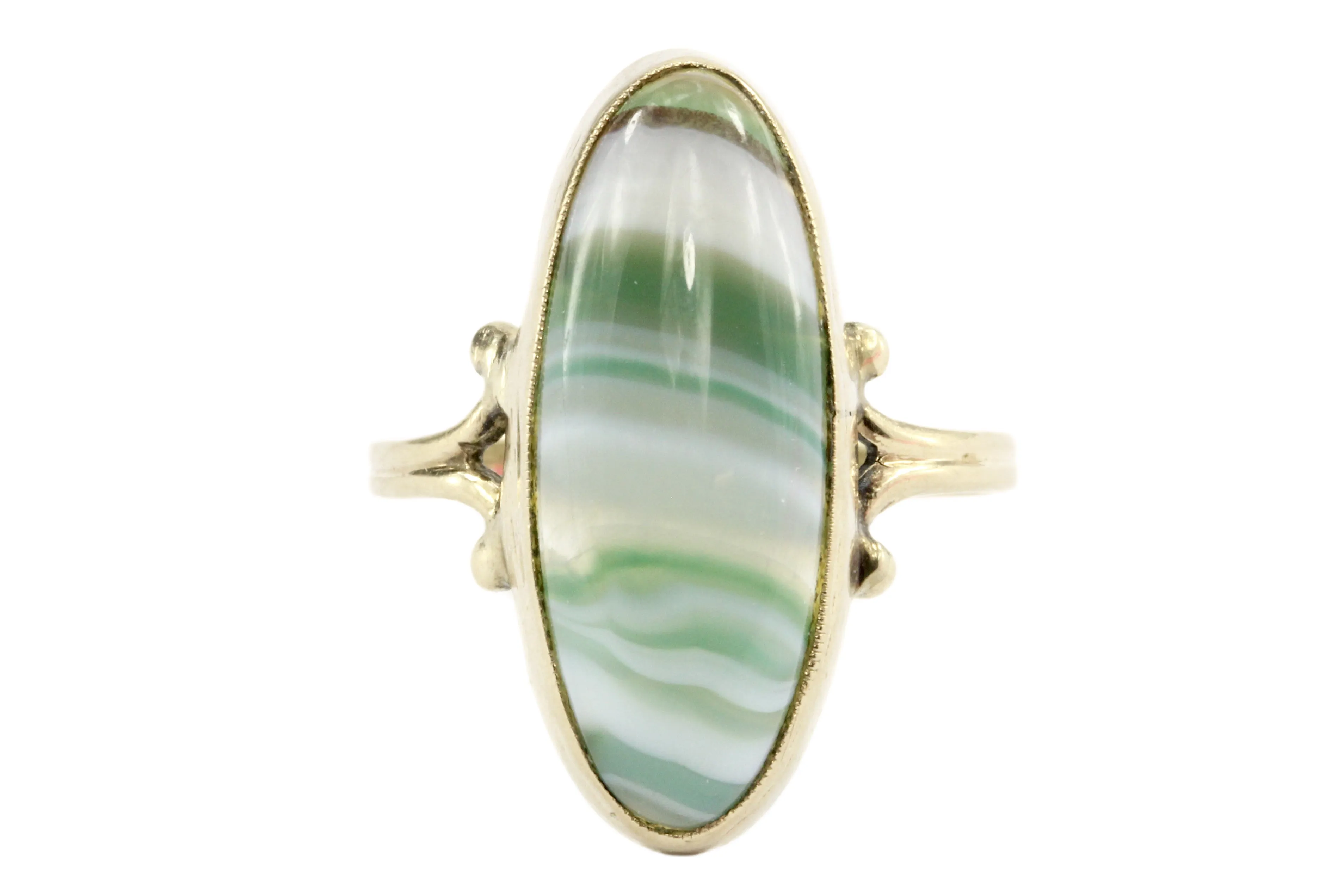 Victorian 10K Gold Green Banded Agate Ring c.1880's