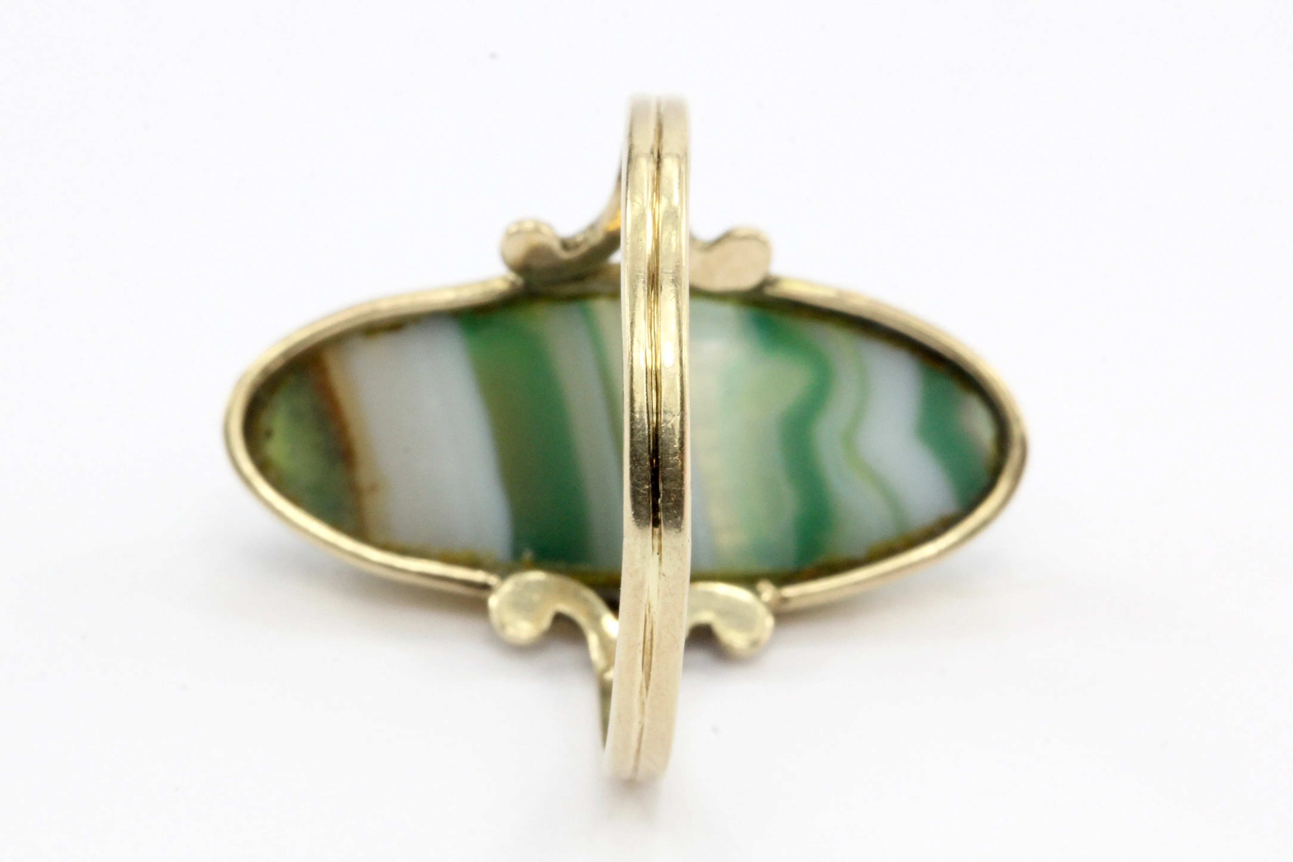 Victorian 10K Gold Green Banded Agate Ring c.1880's