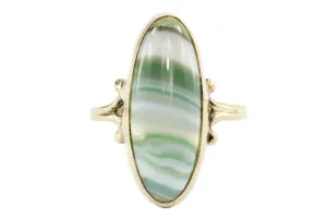 Victorian 10K Gold Green Banded Agate Ring c.1880's