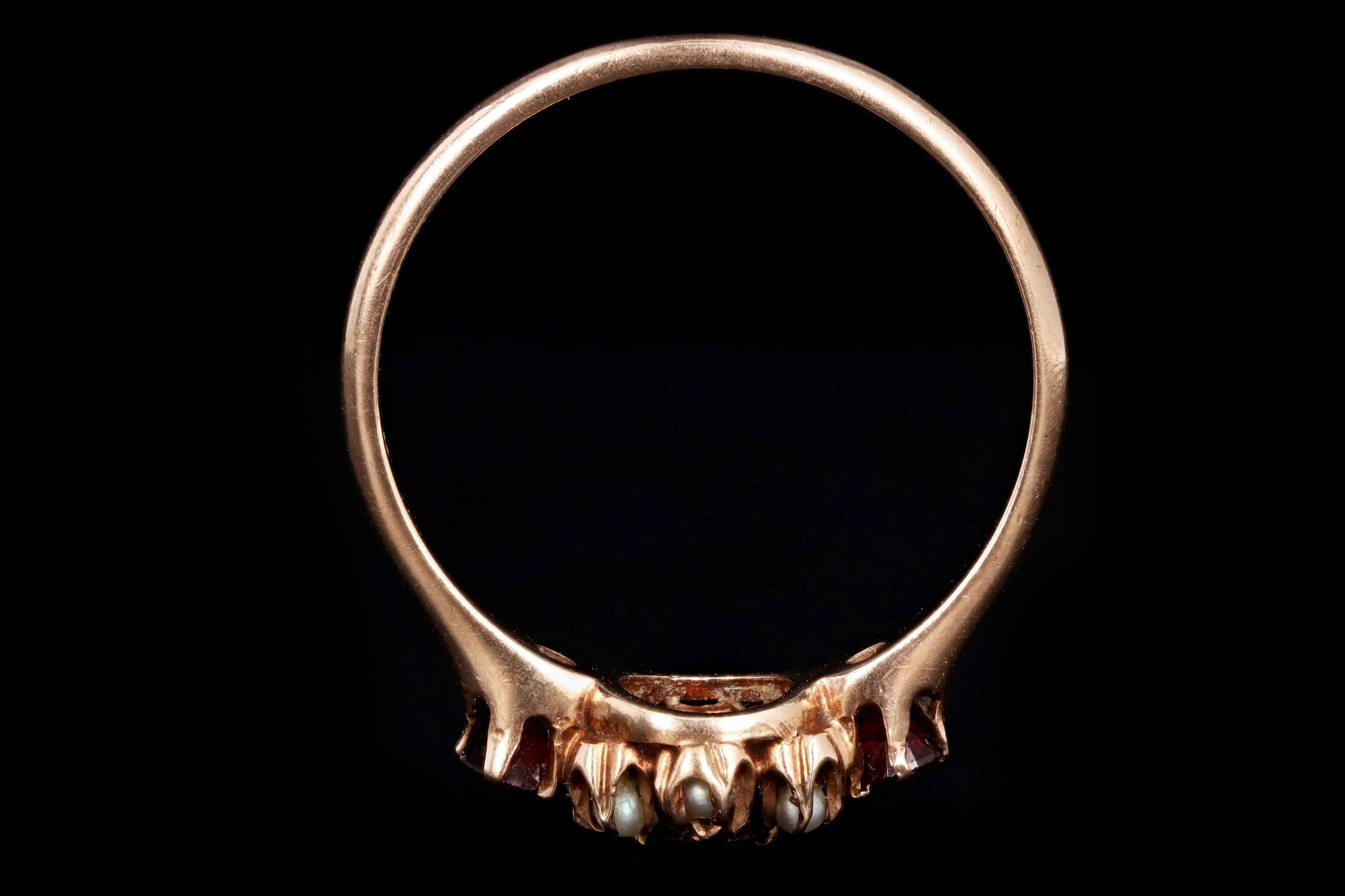 Victorian 10K Rose Gold Garnet & Seed Pearl Ring