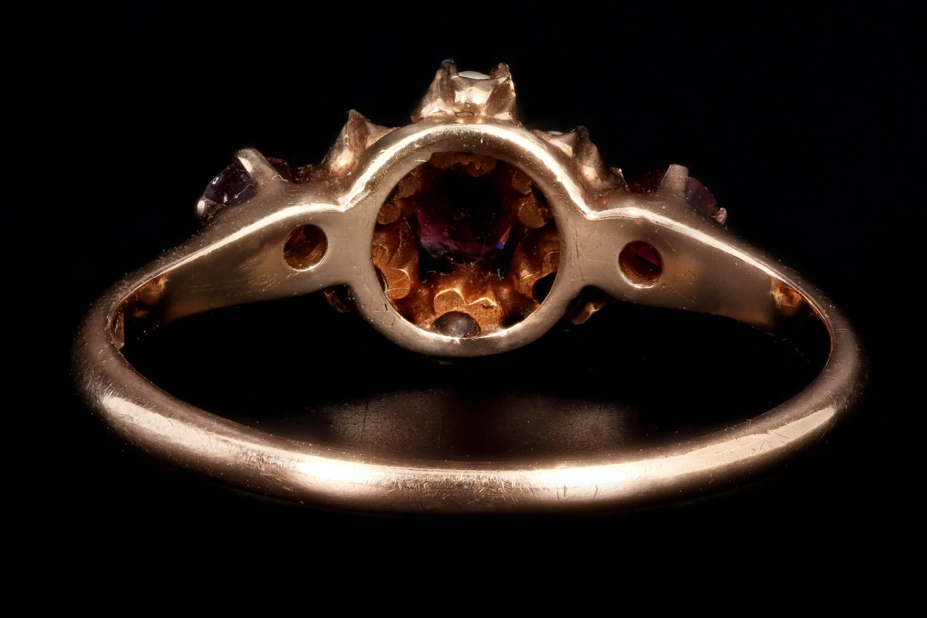 Victorian 10K Rose Gold Garnet & Seed Pearl Ring