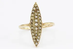Victorian 10K Rose Gold Seed Pearl Navette Ring c.1890's