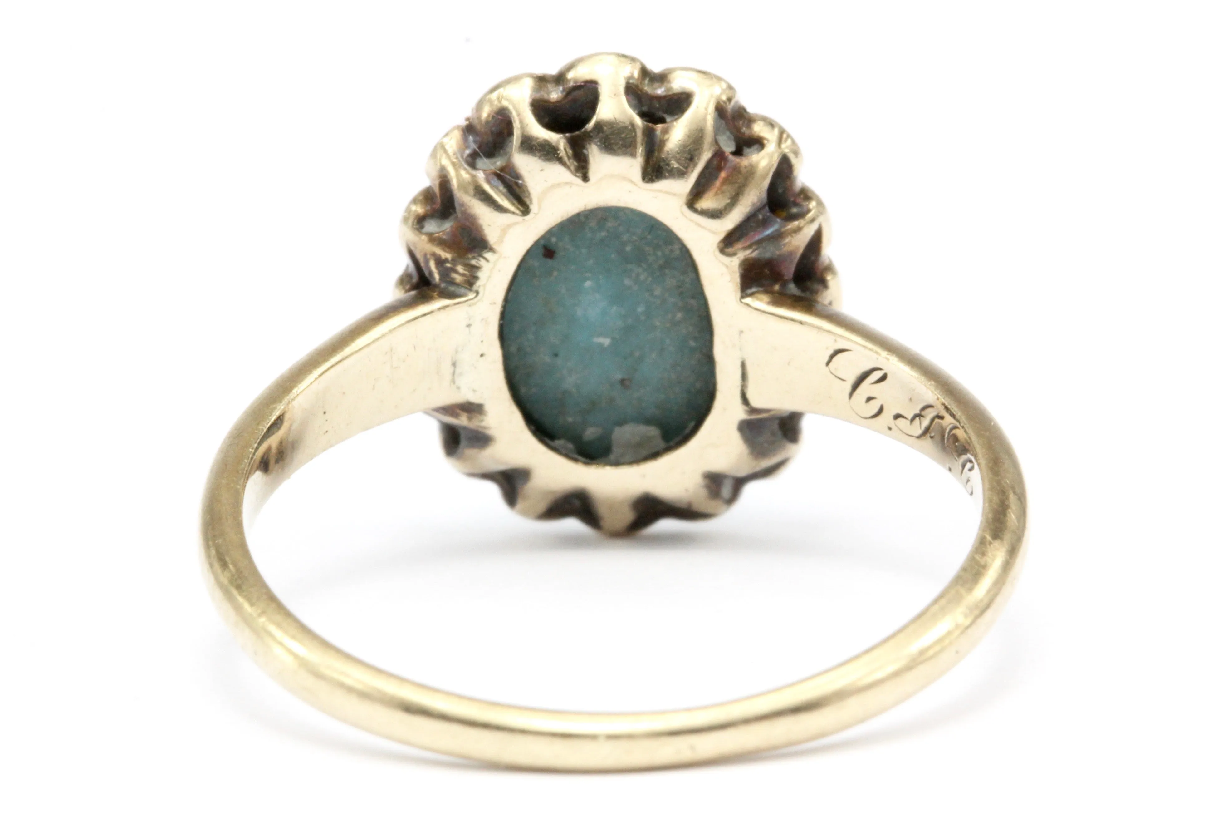 Victorian 10K Yellow Gold Turquoise & Seed Pearl Ring Size 4.75