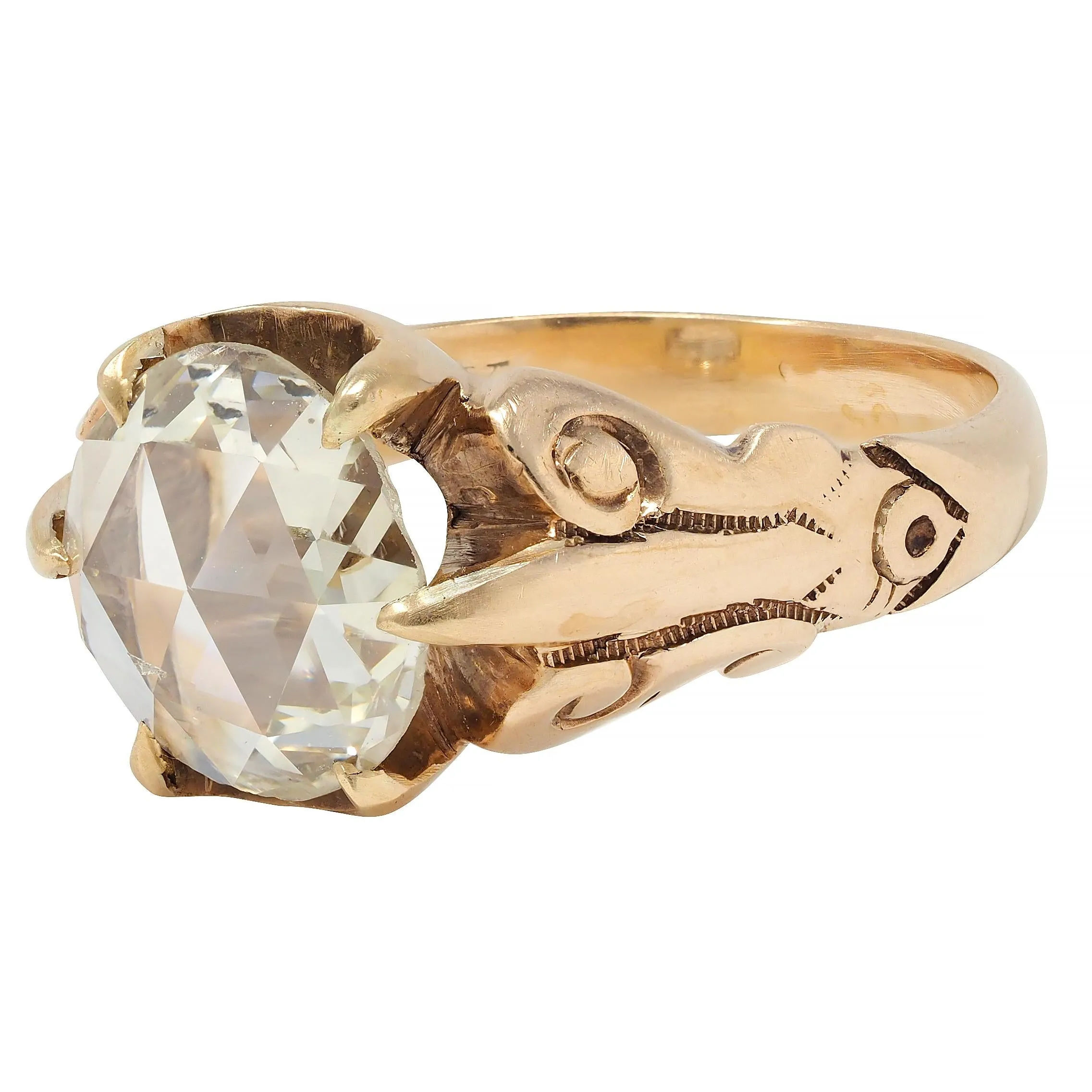 Victorian 1.44 CTW Rose Cut Diamond 14 Karat Gold Antique Solitaire Engagament Ring