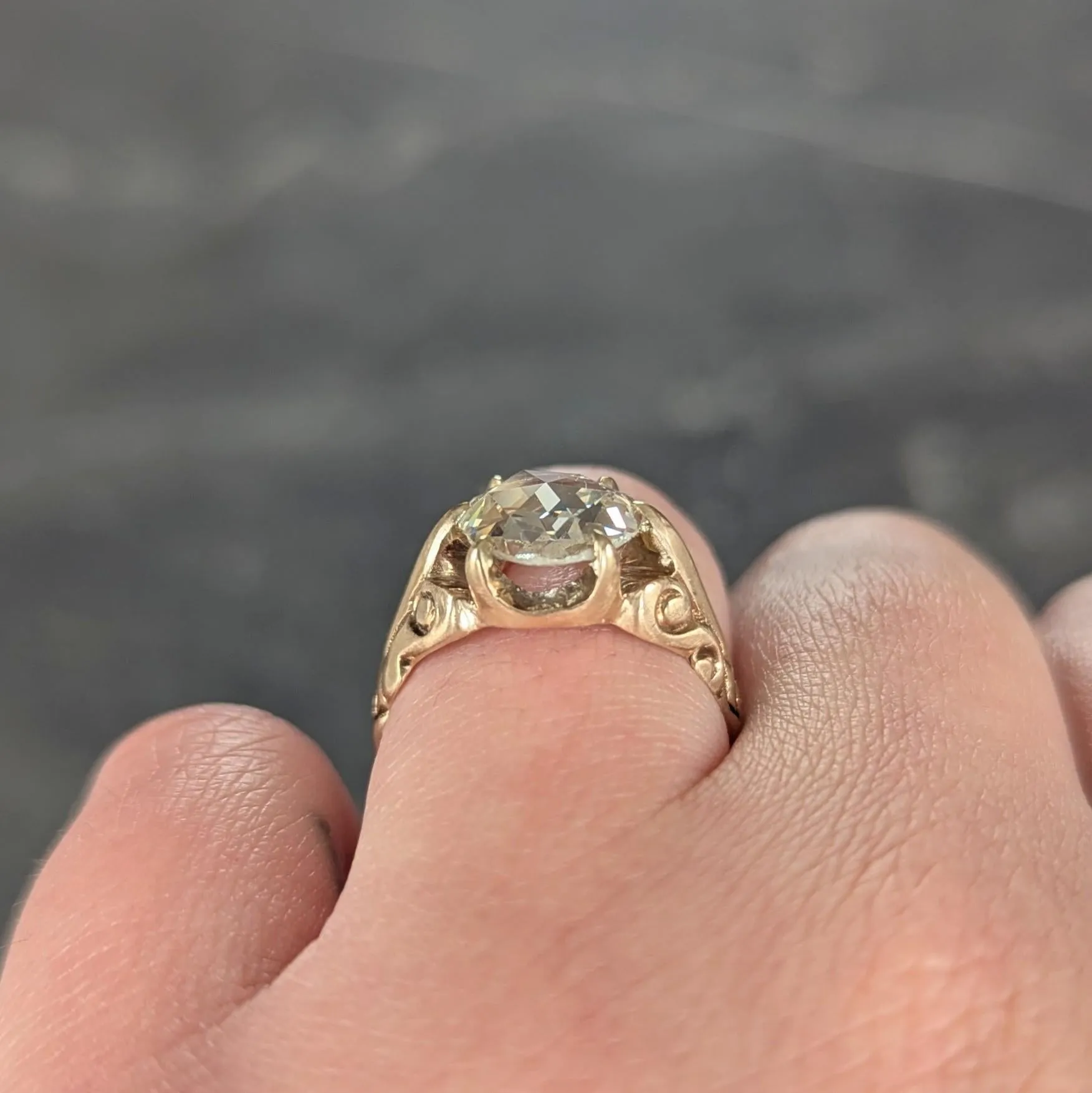 Victorian 1.44 CTW Rose Cut Diamond 14 Karat Gold Antique Solitaire Engagament Ring