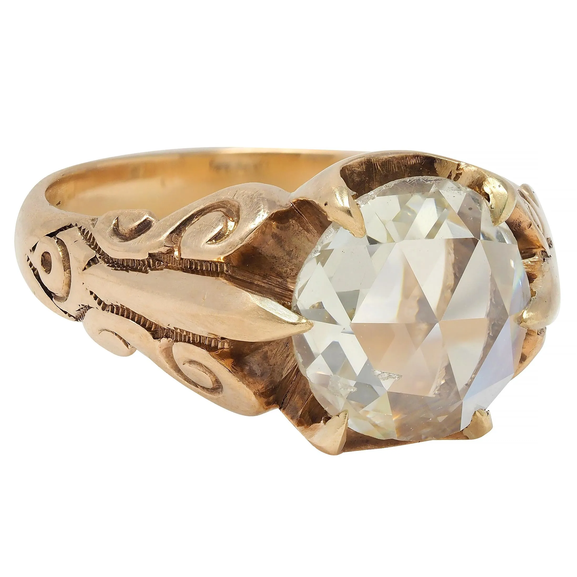 Victorian 1.44 CTW Rose Cut Diamond 14 Karat Gold Antique Solitaire Engagament Ring