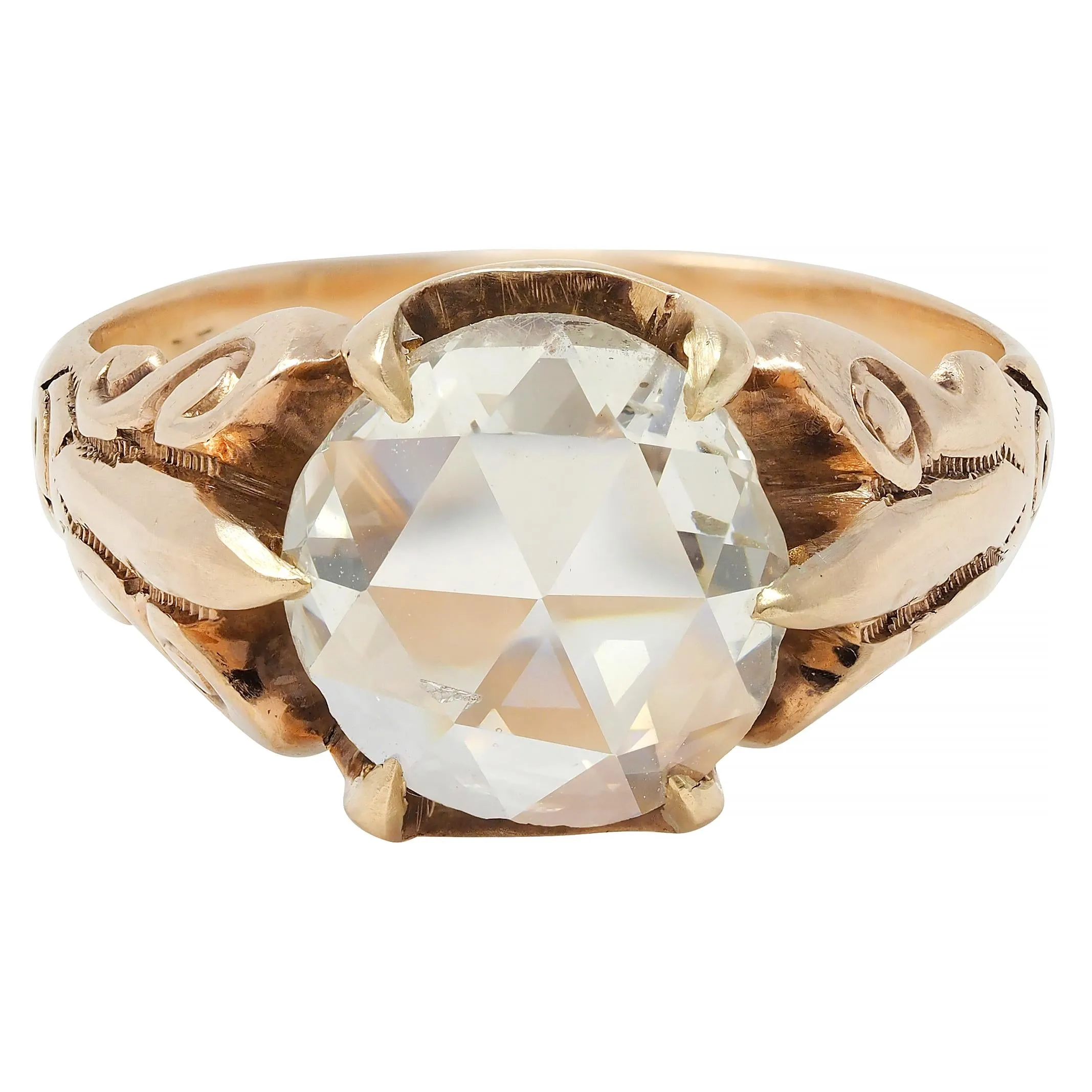 Victorian 1.44 CTW Rose Cut Diamond 14 Karat Gold Antique Solitaire Engagament Ring