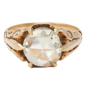 Victorian 1.44 CTW Rose Cut Diamond 14 Karat Gold Antique Solitaire Engagament Ring