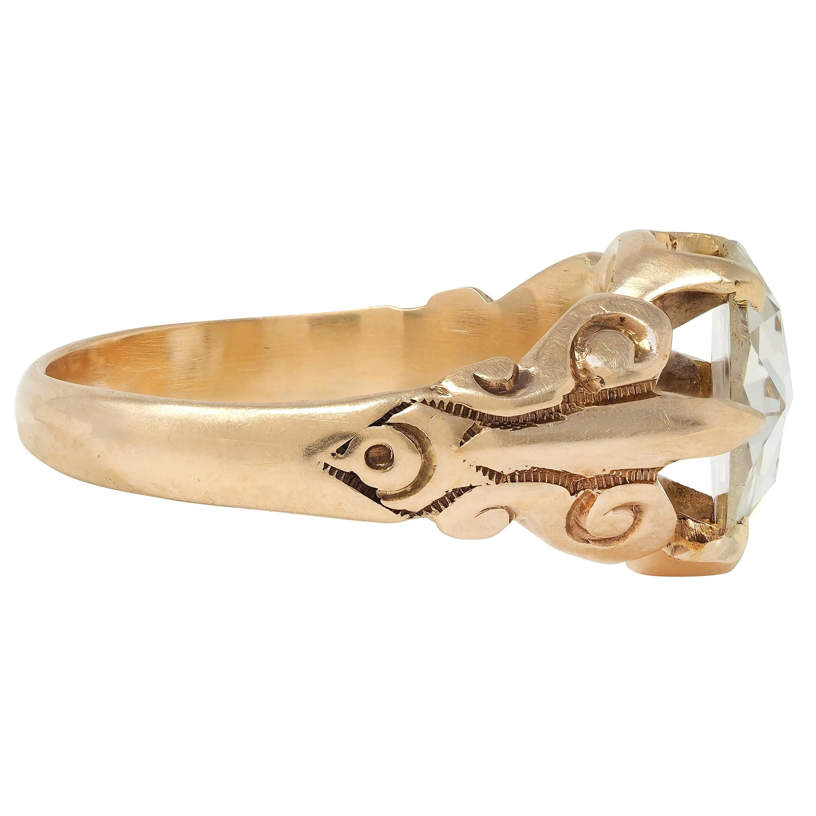 Victorian 1.44 CTW Rose Cut Diamond 14 Karat Gold Antique Solitaire Engagament Ring