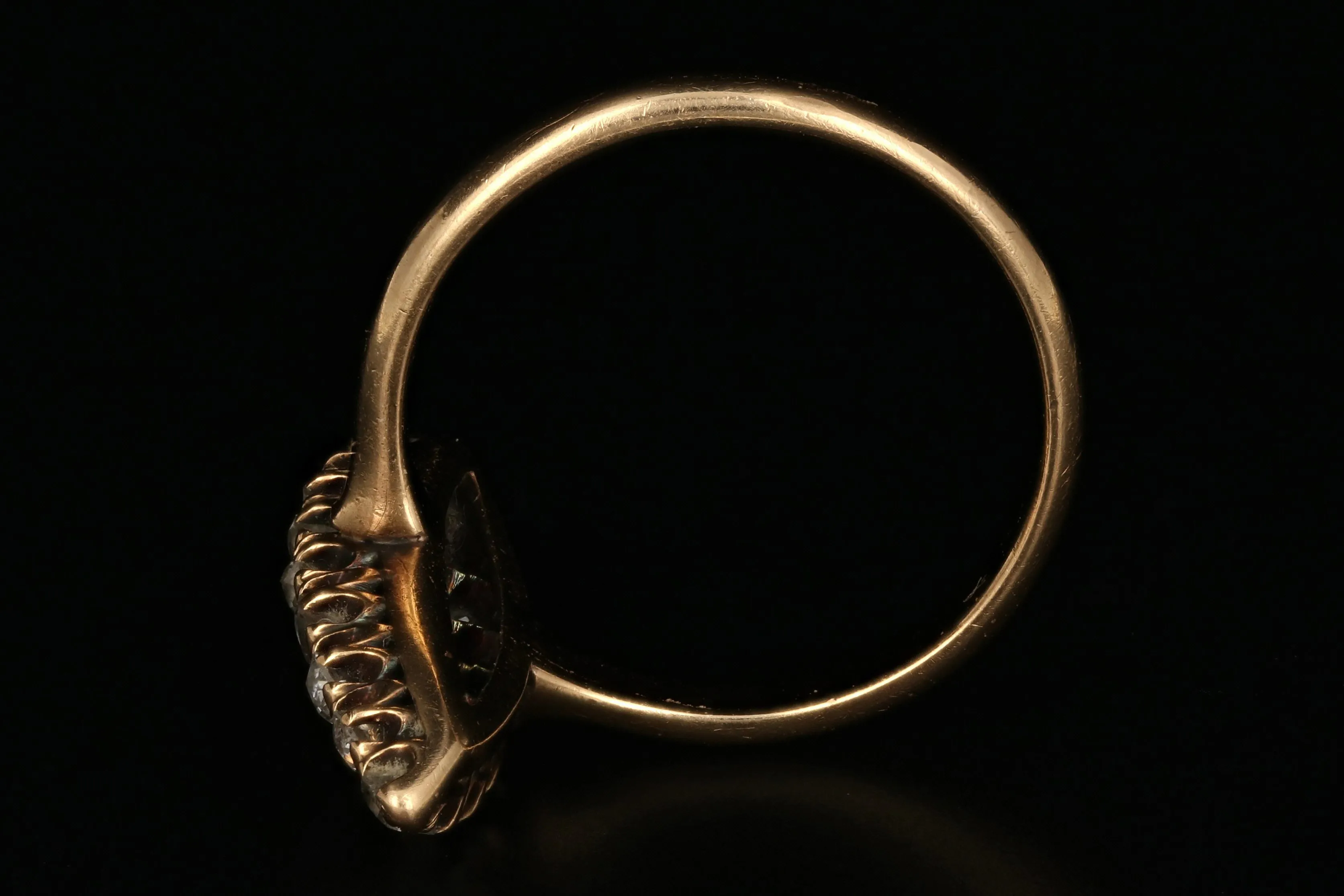 Victorian 14K Gold .30 Carat Ruby and Old European Diamond Navette Ring