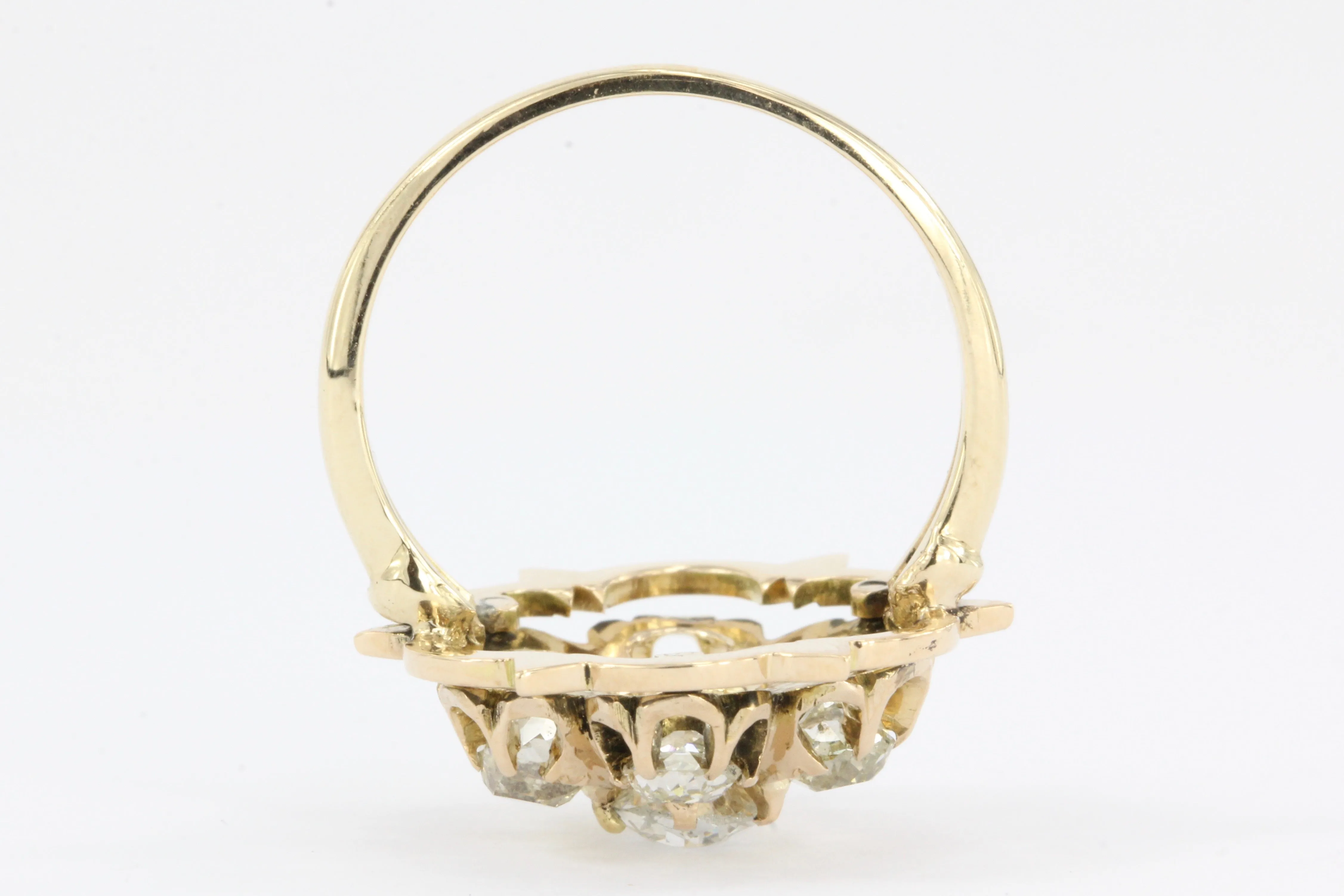 Victorian 14K Gold Black Enamel Old European & Old Mine Diamond Starburst Ring
