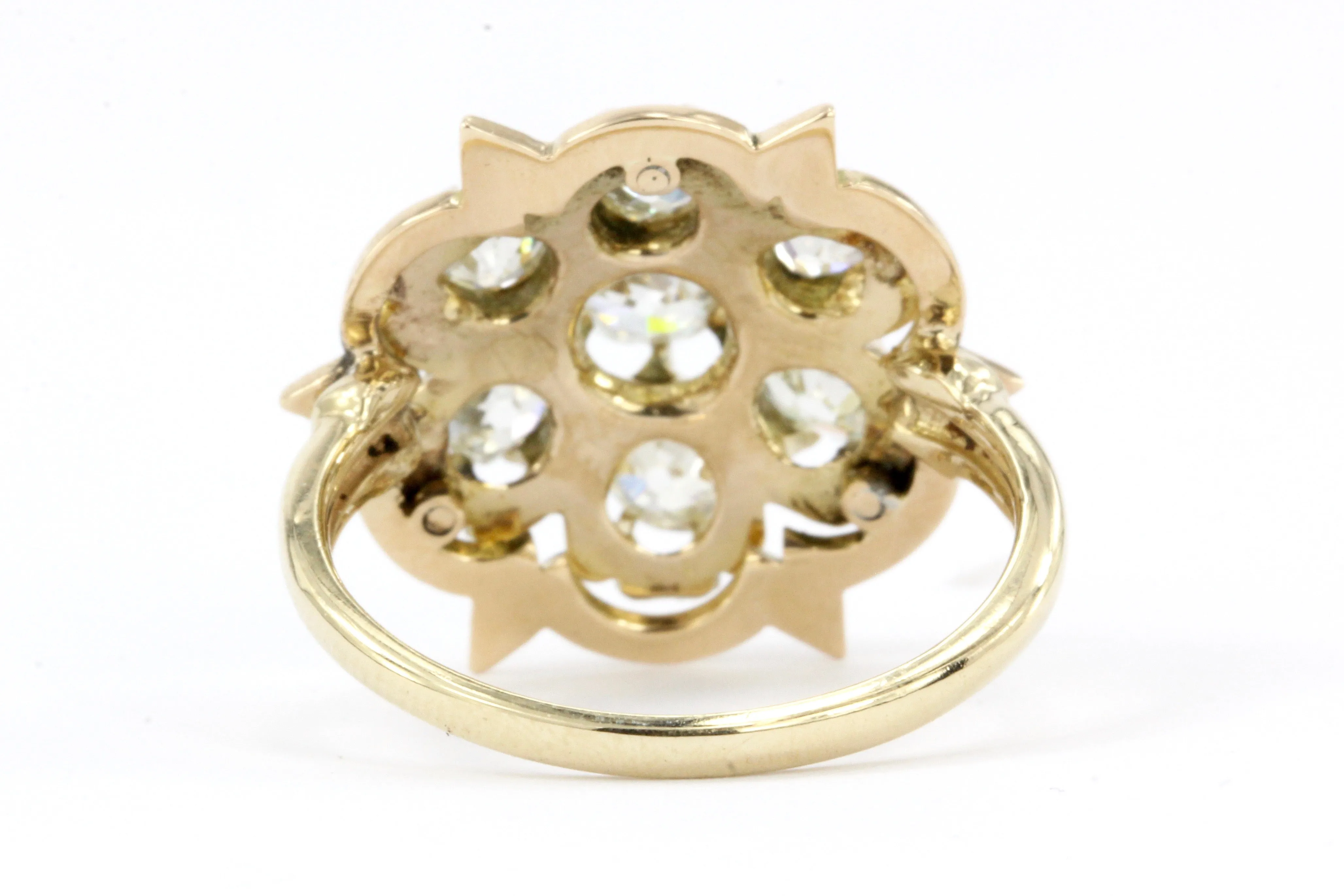 Victorian 14K Gold Black Enamel Old European & Old Mine Diamond Starburst Ring
