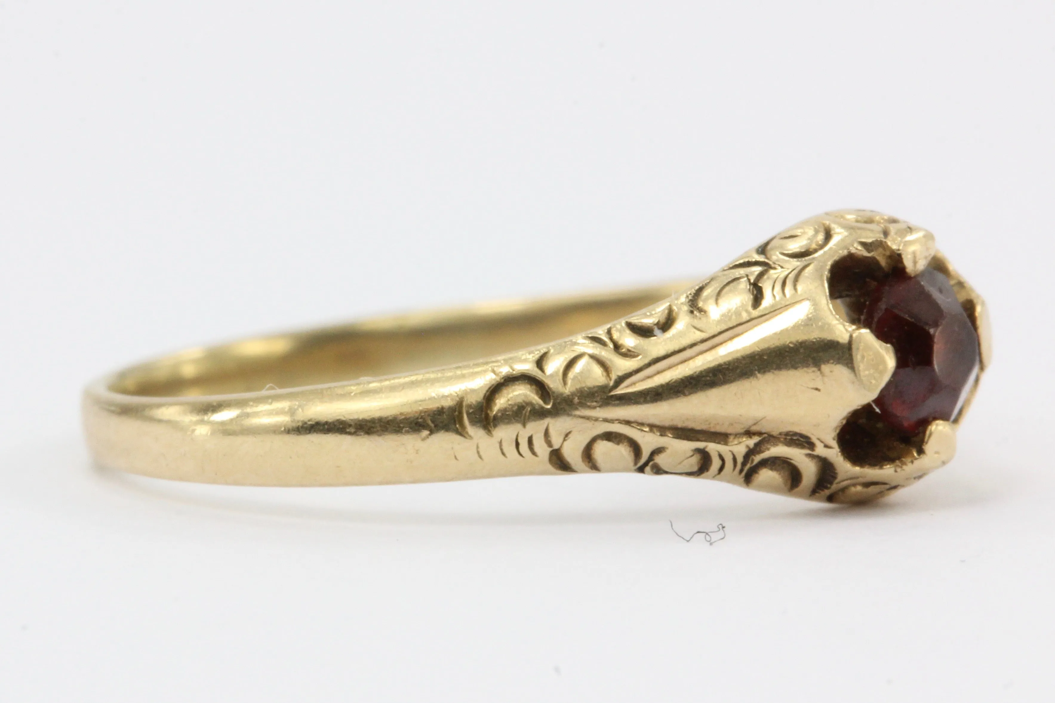 Victorian 14K Gold Garnet Belcher Mount Baby Ring C.1890's