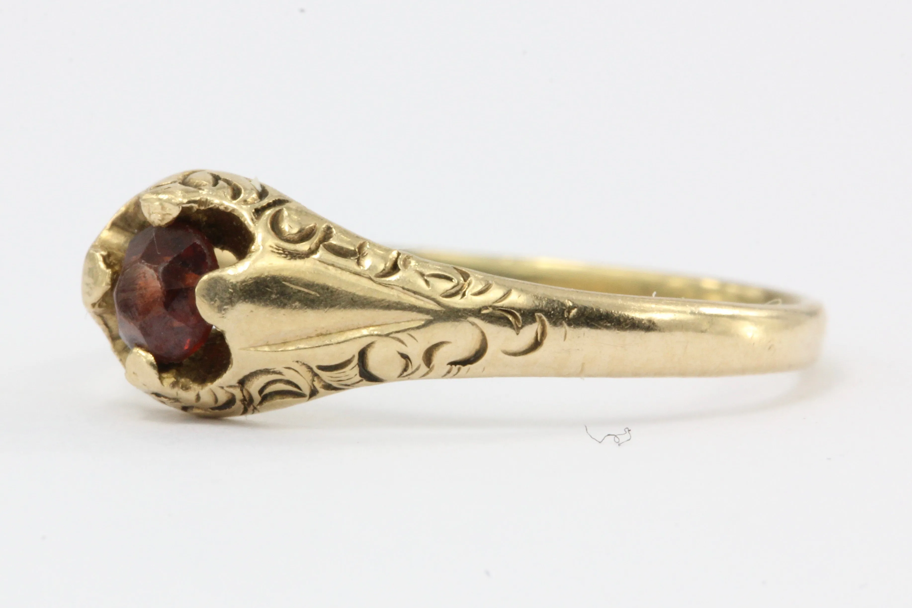 Victorian 14K Gold Garnet Belcher Mount Baby Ring C.1890's