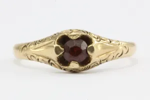 Victorian 14K Gold Garnet Belcher Mount Baby Ring C.1890's