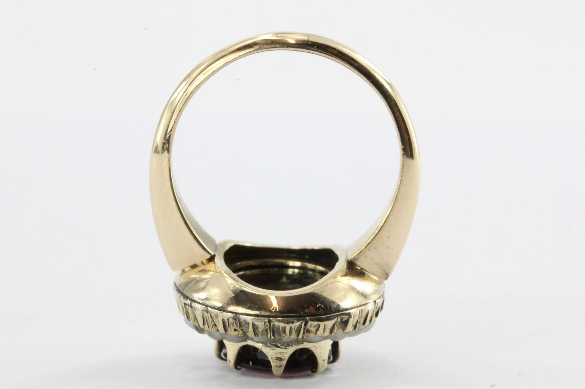 Victorian 14K Gold Garnet Seed Pearl Halo Ring