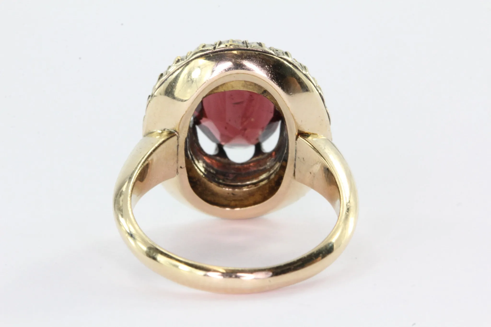 Victorian 14K Gold Garnet Seed Pearl Halo Ring