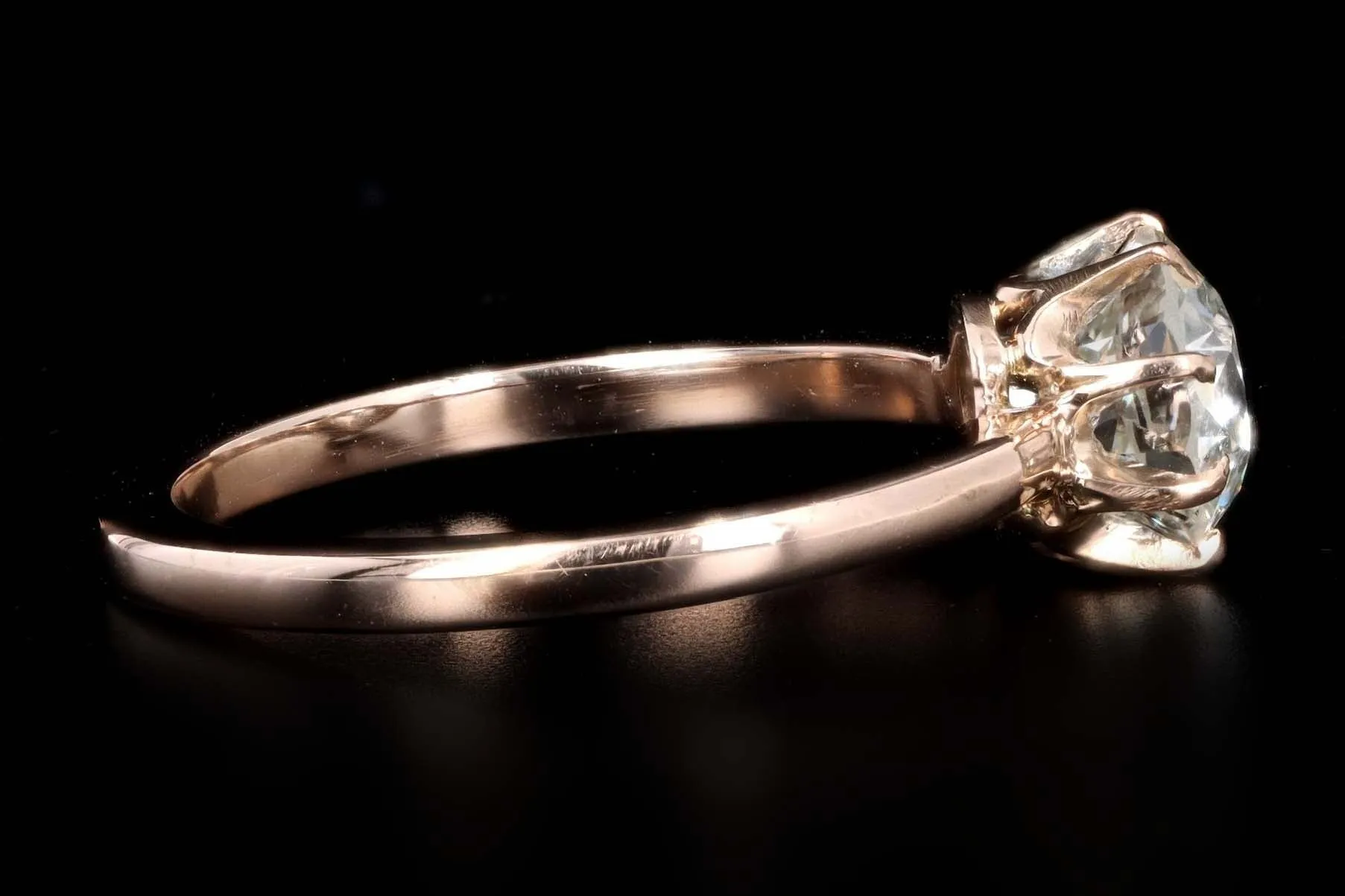Victorian 14K Rose Gold 1.43 Carat Old European Cut Diamond Engagement Ring GIA Certified