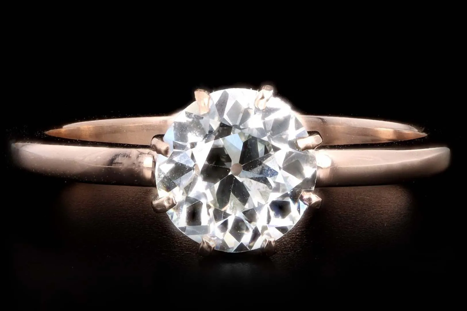 Victorian 14K Rose Gold 1.43 Carat Old European Cut Diamond Engagement Ring GIA Certified