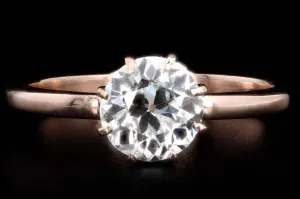 Victorian 14K Rose Gold 1.43 Carat Old European Cut Diamond Engagement Ring GIA Certified