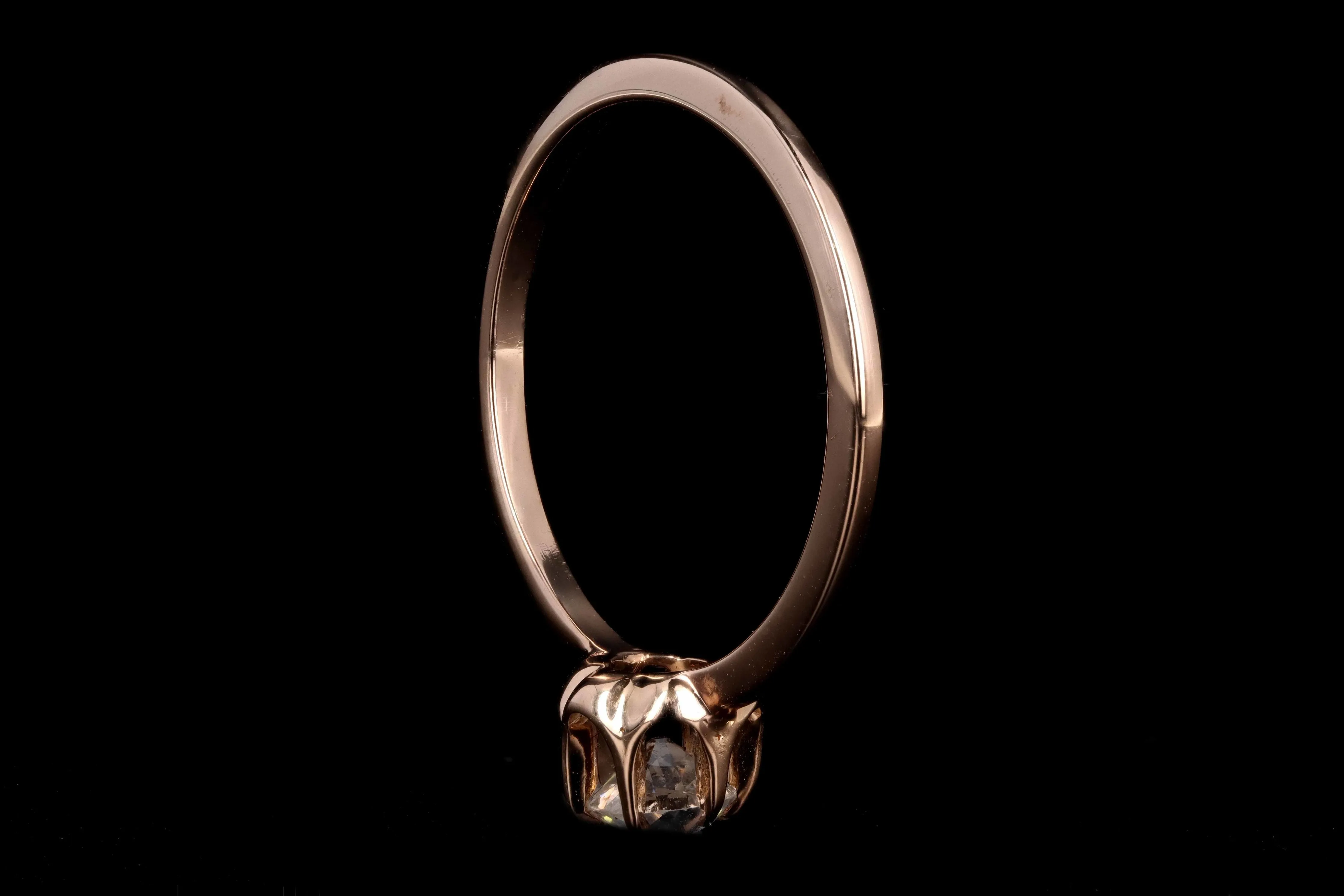 Victorian 14K Rose Gold .40 Carat Old Mine Cut Blecher Mounted Diamond Ring