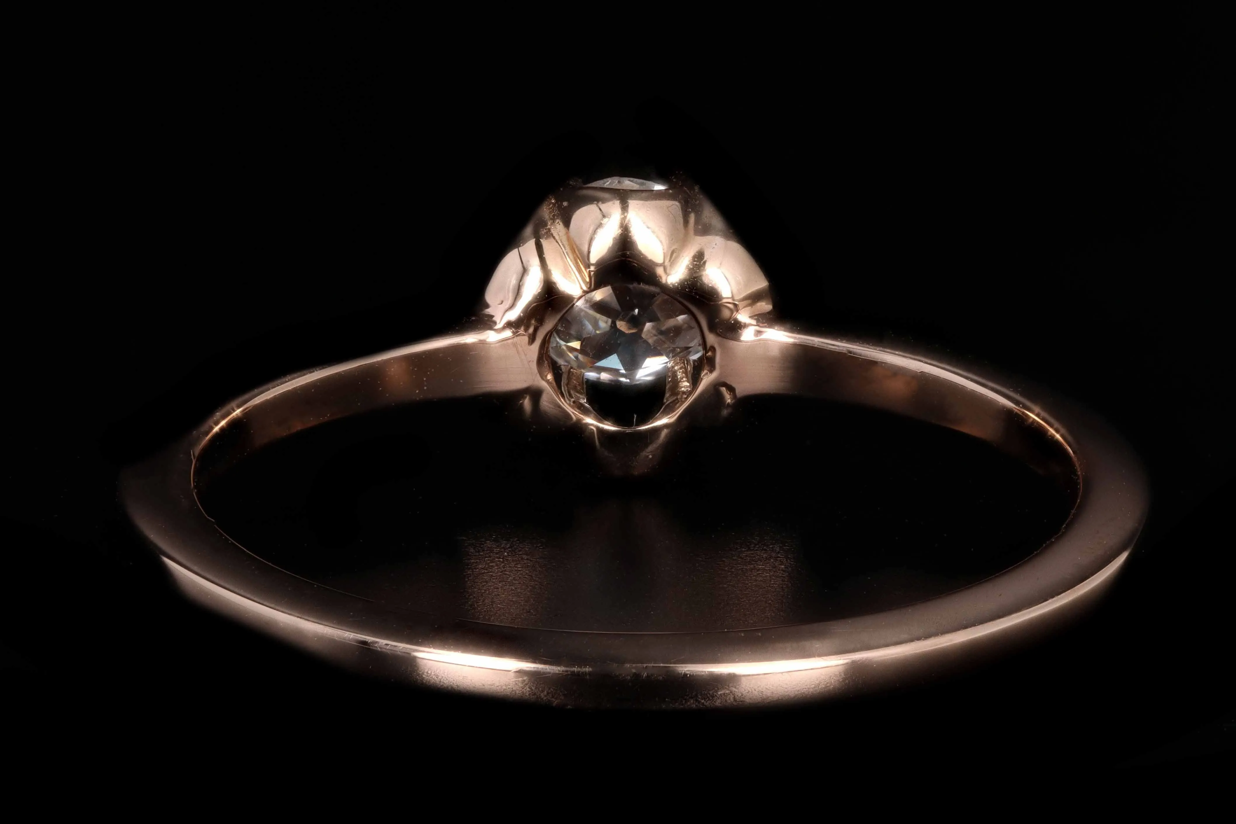 Victorian 14K Rose Gold .40 Carat Old Mine Cut Blecher Mounted Diamond Ring