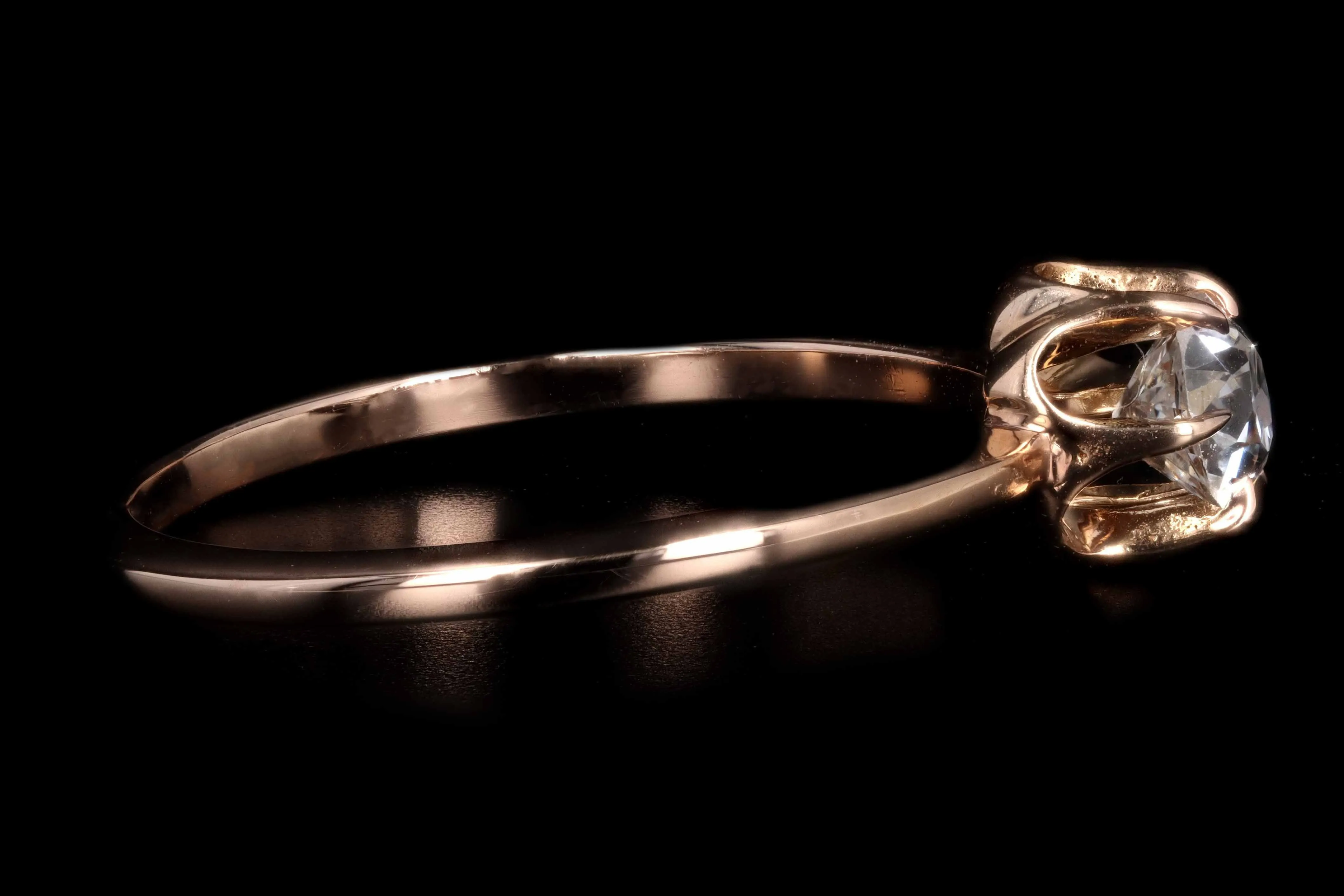 Victorian 14K Rose Gold .40 Carat Old Mine Cut Blecher Mounted Diamond Ring