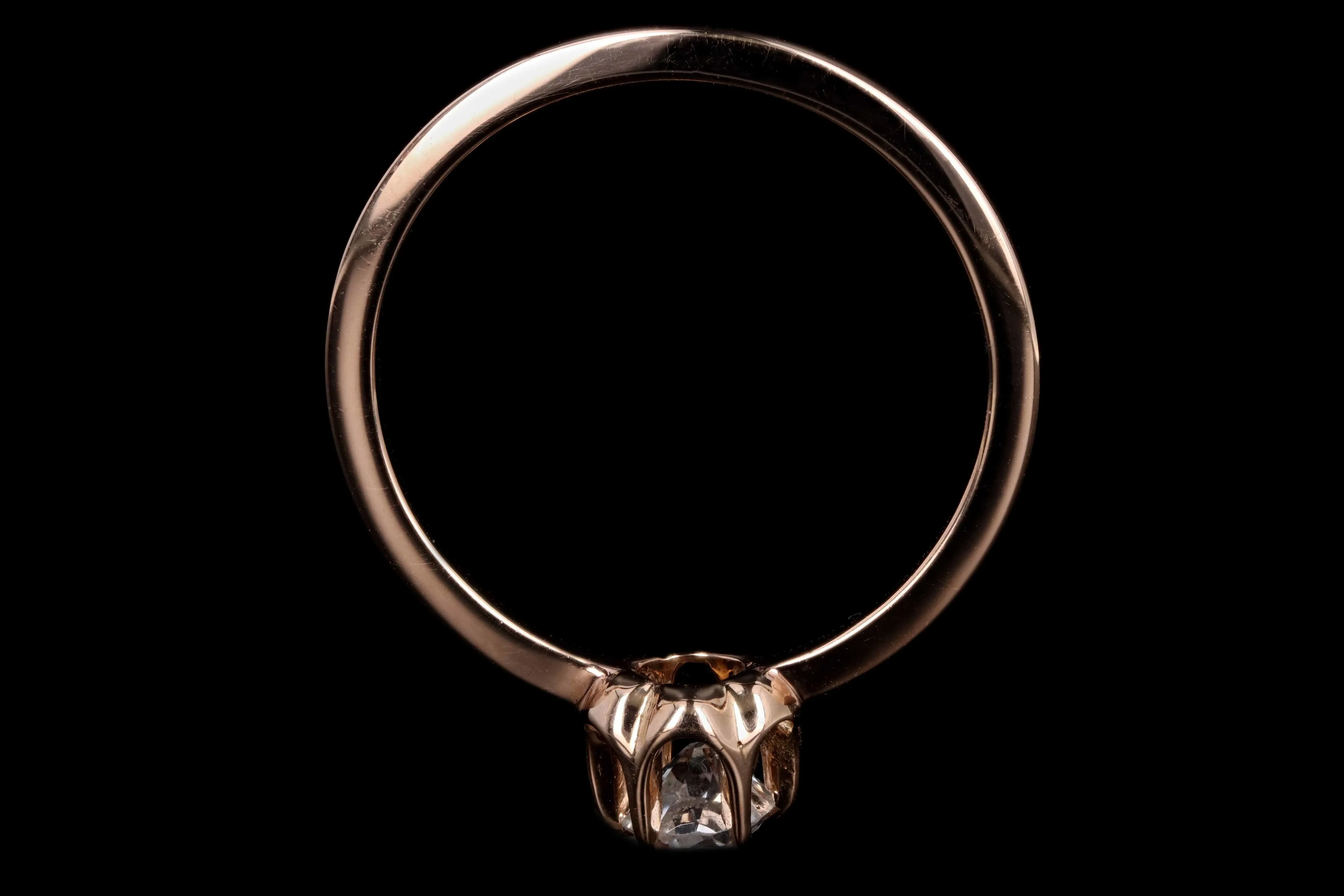 Victorian 14K Rose Gold .40 Carat Old Mine Cut Blecher Mounted Diamond Ring