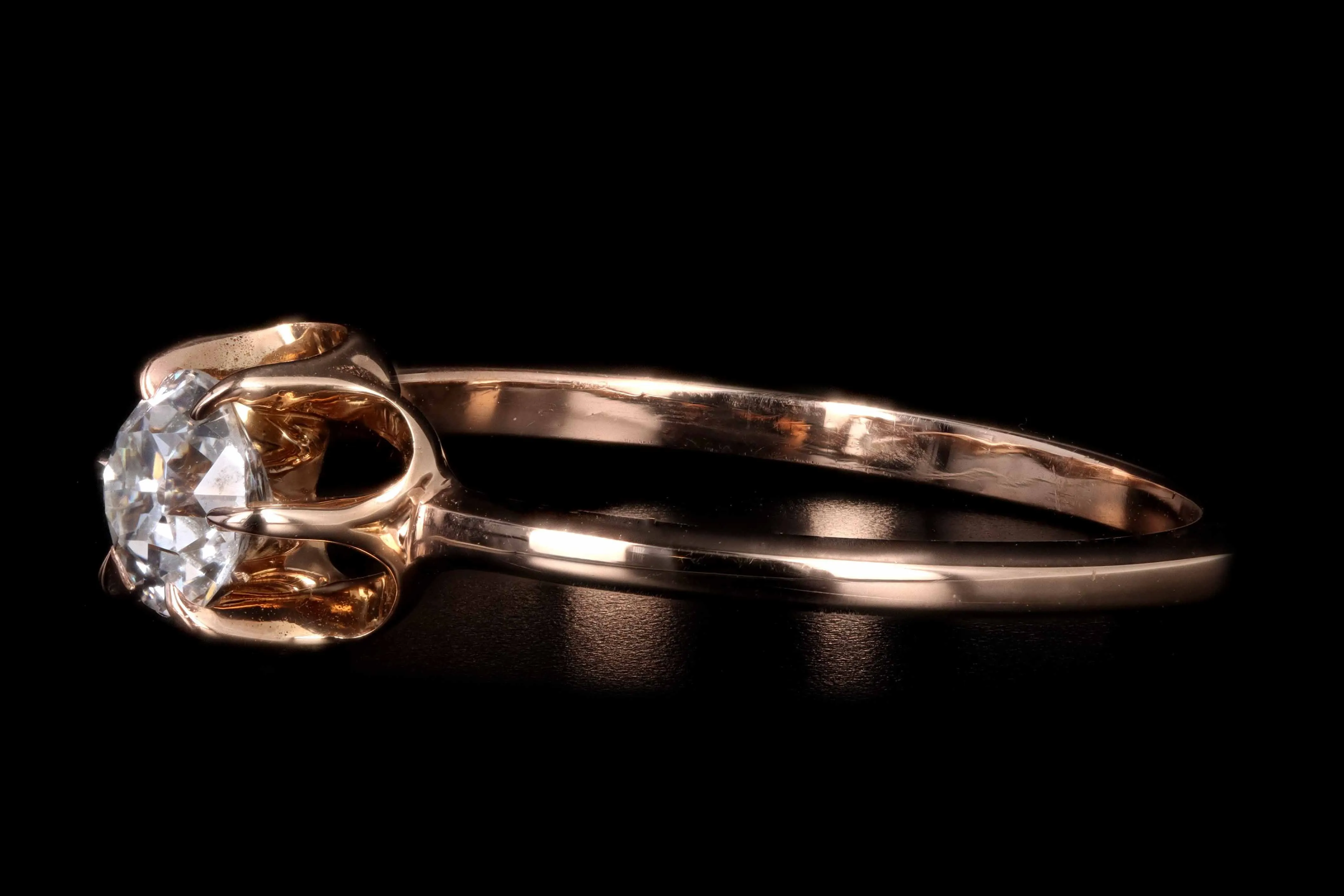 Victorian 14K Rose Gold .40 Carat Old Mine Cut Blecher Mounted Diamond Ring