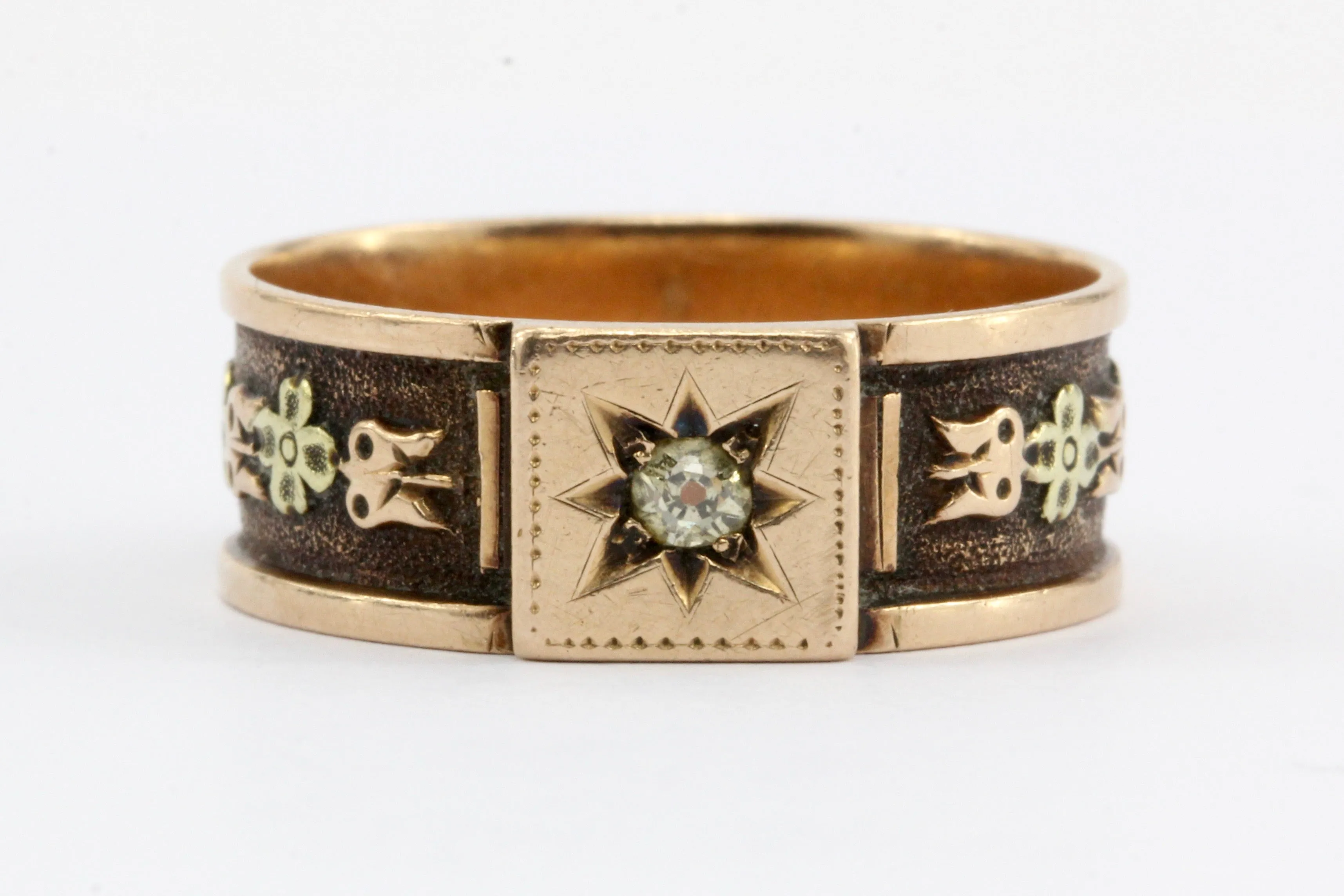 Victorian 14k Rose/ Yellow Gold Old Mine Cut Diamond Mens Ring / Band