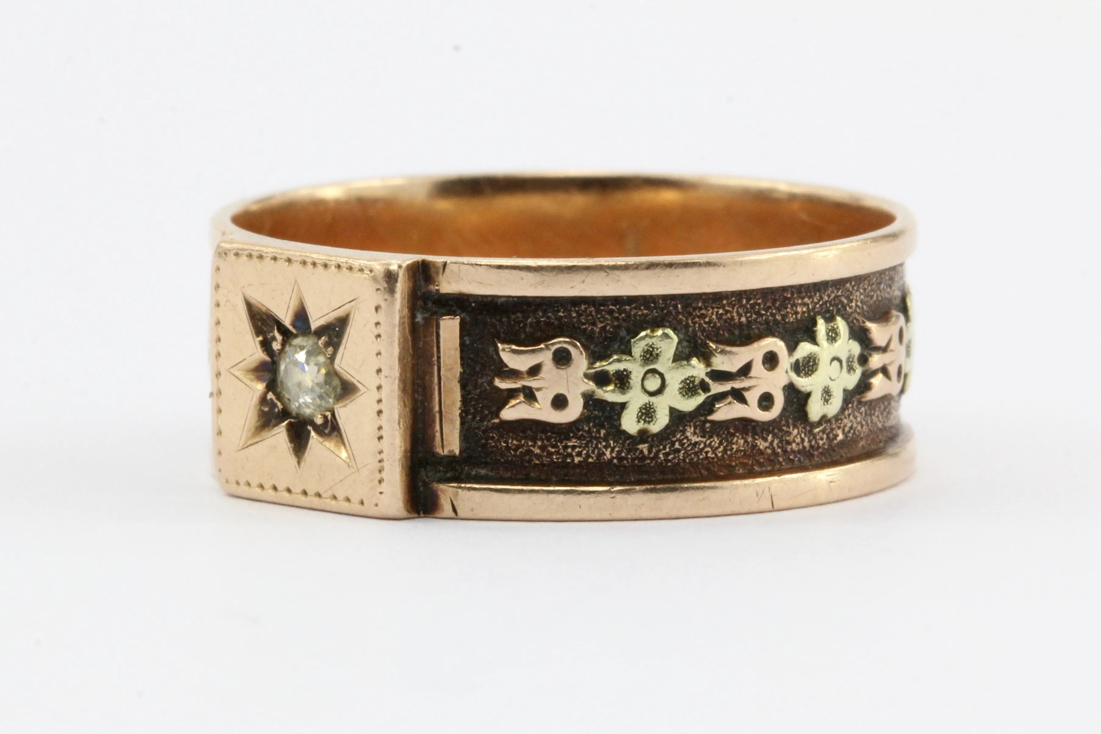Victorian 14k Rose/ Yellow Gold Old Mine Cut Diamond Mens Ring / Band