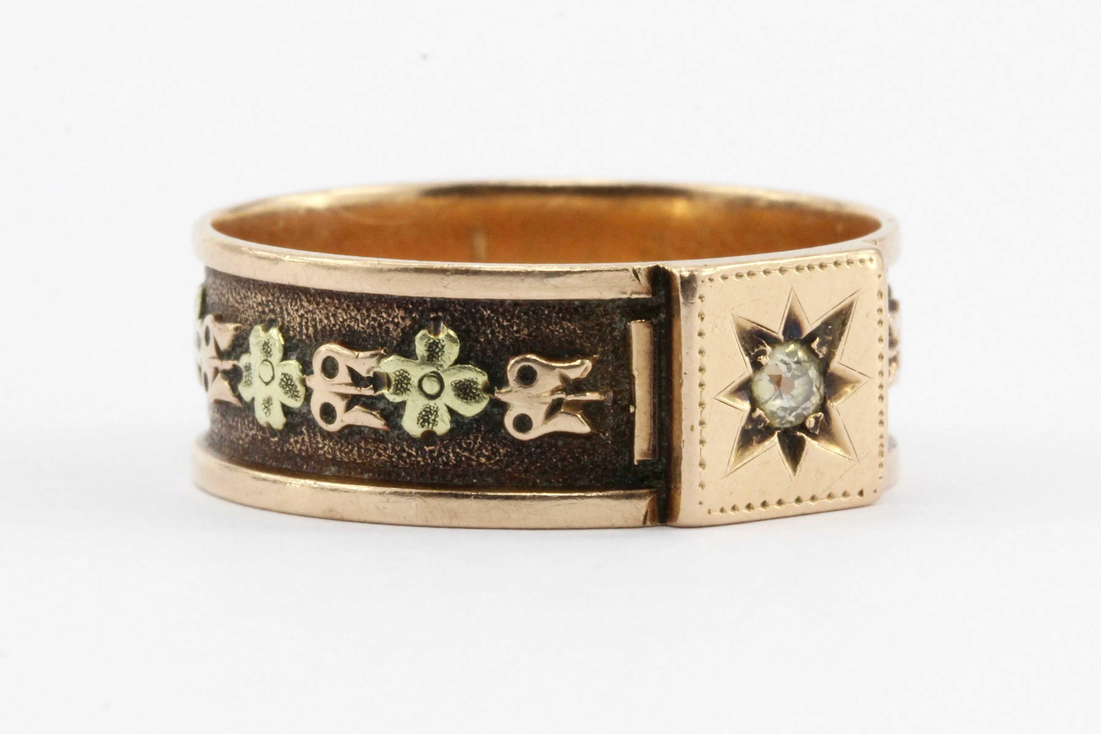 Victorian 14k Rose/ Yellow Gold Old Mine Cut Diamond Mens Ring / Band
