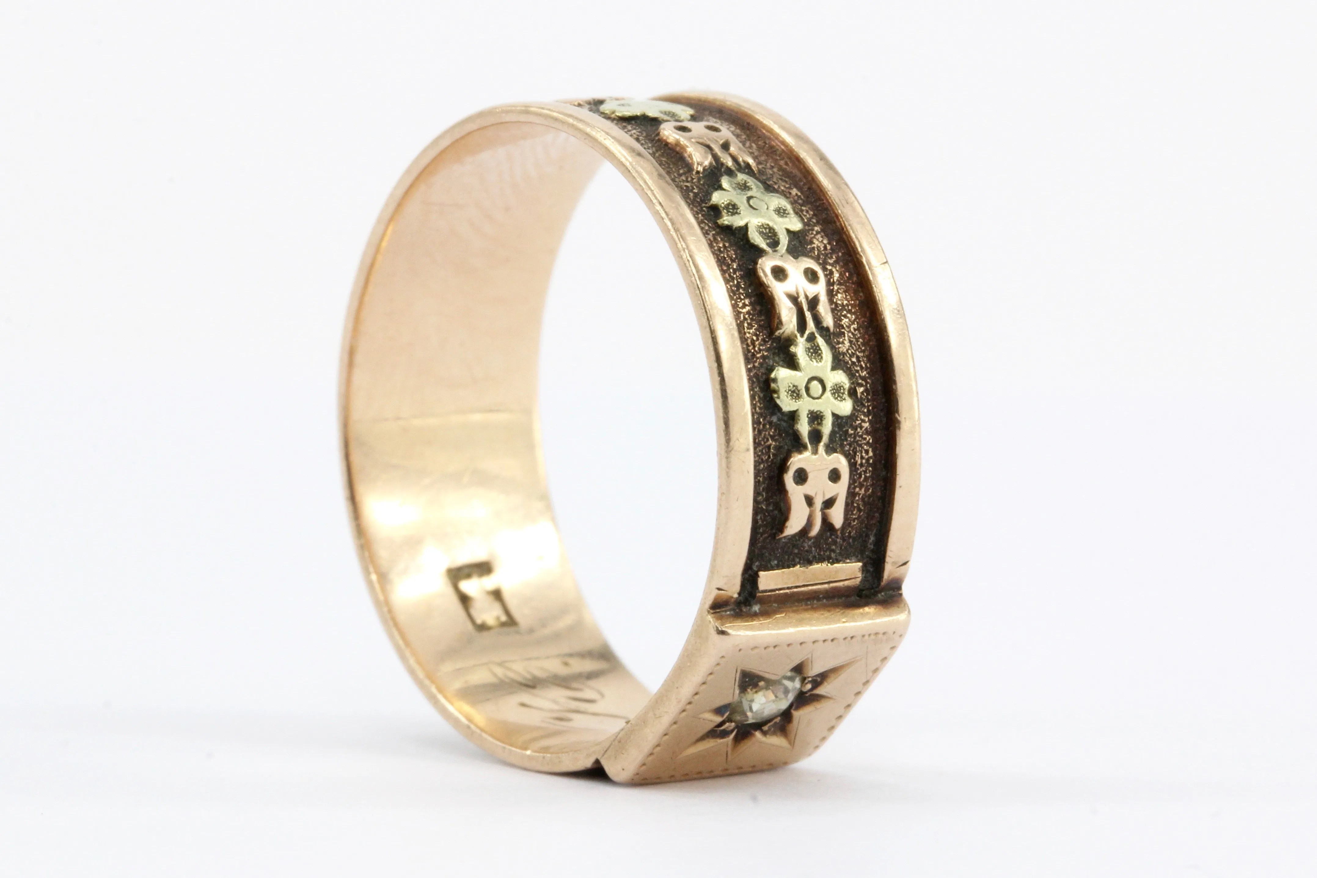 Victorian 14k Rose/ Yellow Gold Old Mine Cut Diamond Mens Ring / Band