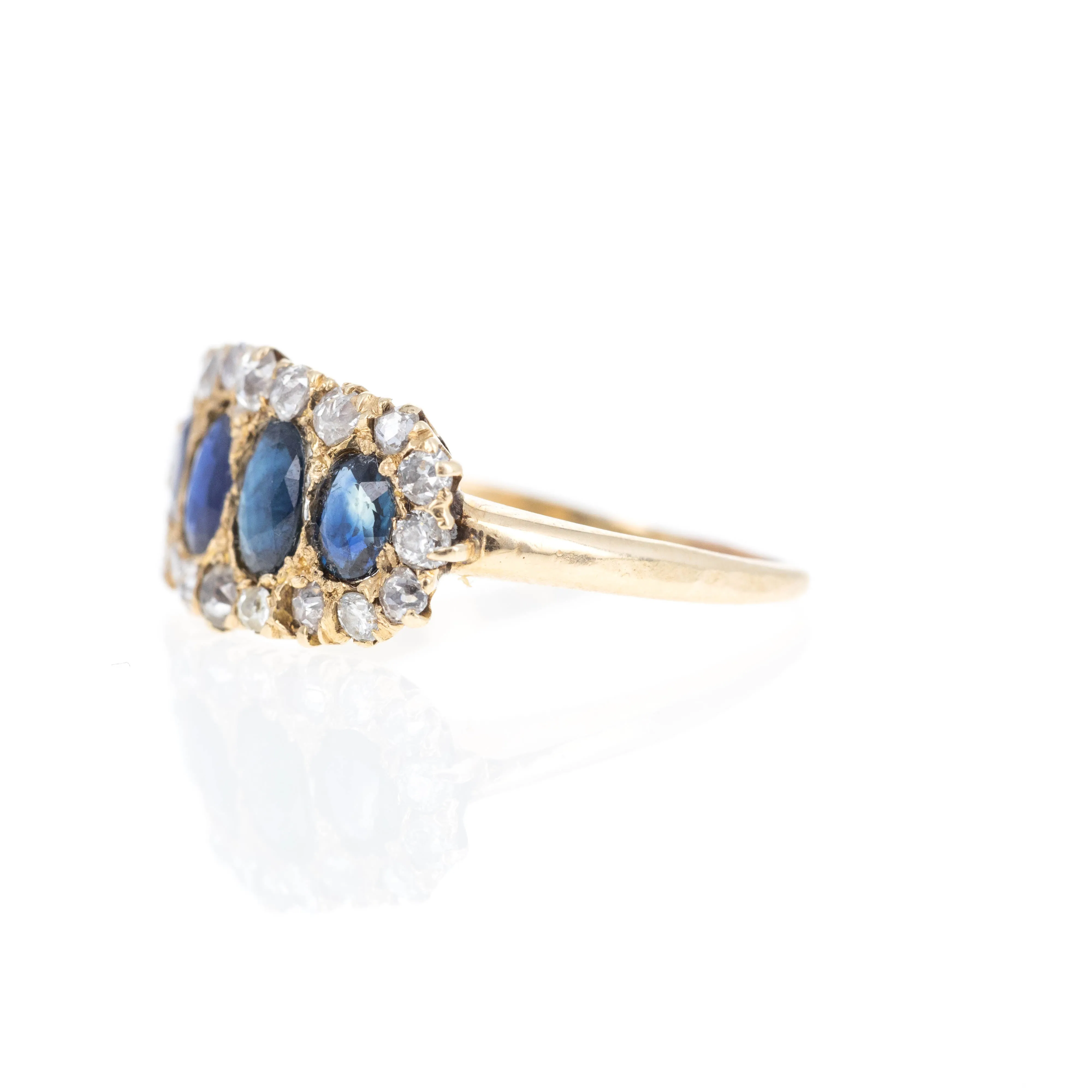 Victorian 14K Yellow Gold 1 Carat Sapphire Diamond Ring