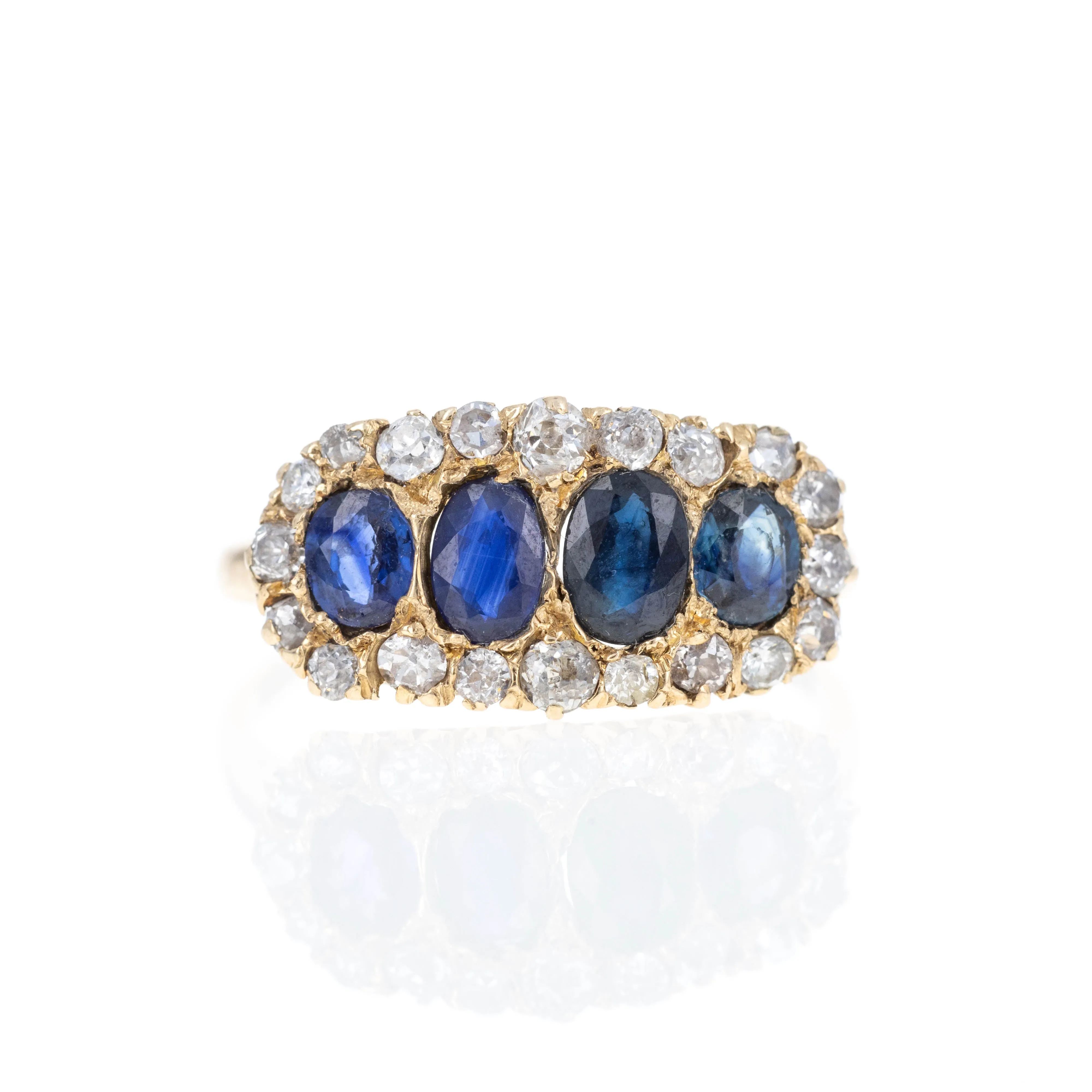 Victorian 14K Yellow Gold 1 Carat Sapphire Diamond Ring
