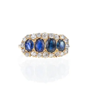 Victorian 14K Yellow Gold 1 Carat Sapphire Diamond Ring