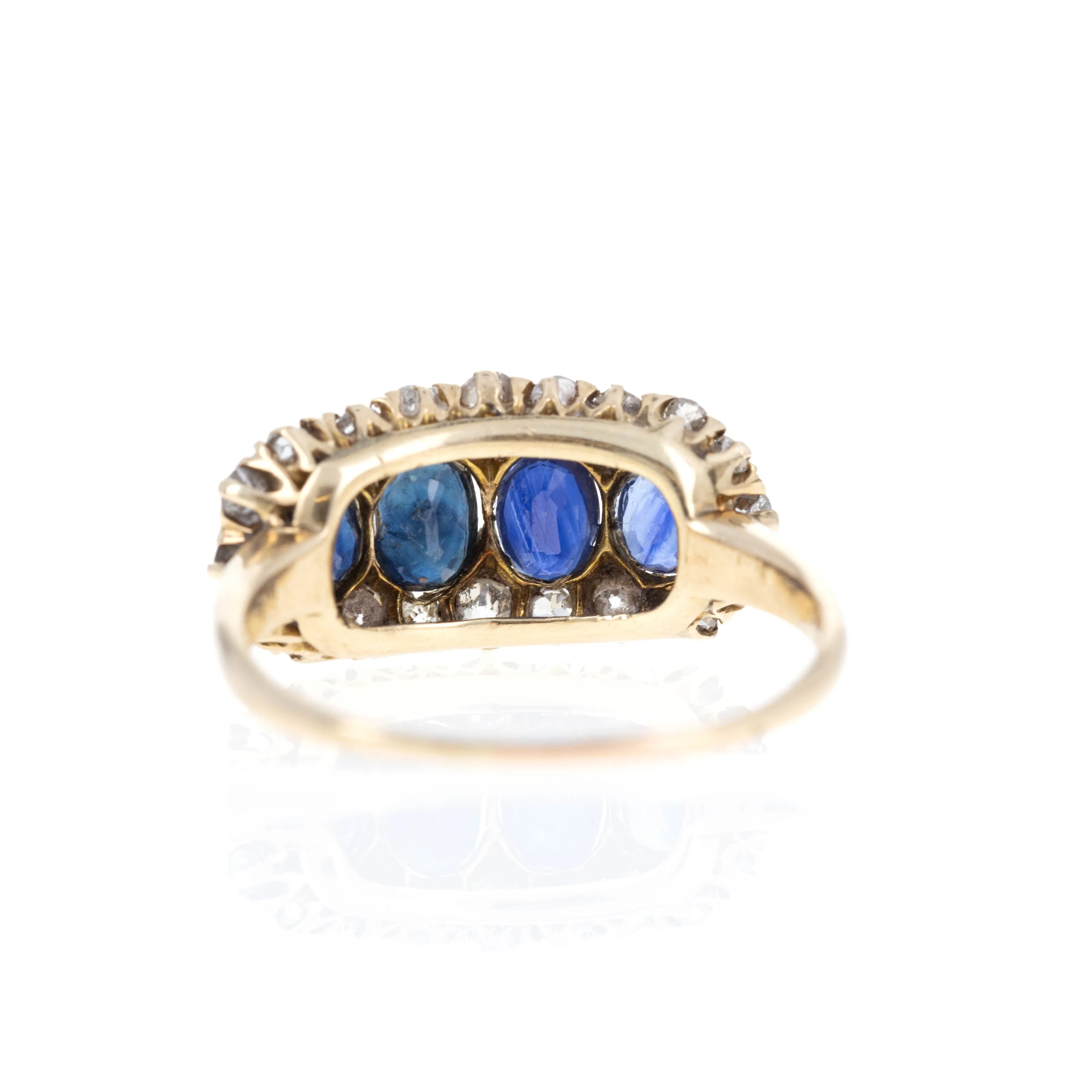 Victorian 14K Yellow Gold 1 Carat Sapphire Diamond Ring